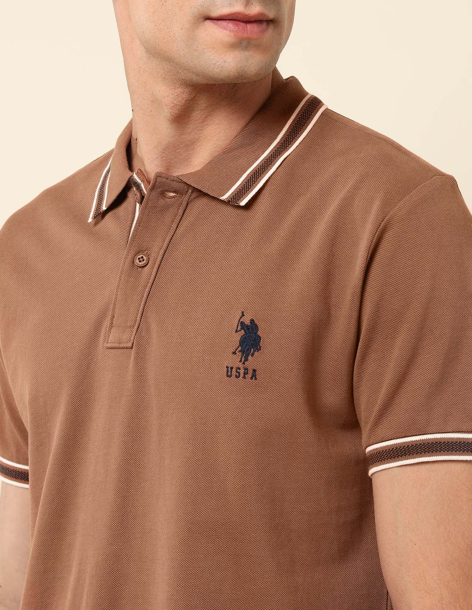 Pure Cotton Slim Fit Polo Shirt Light Brown - U.S. Polo Assn. India | Large