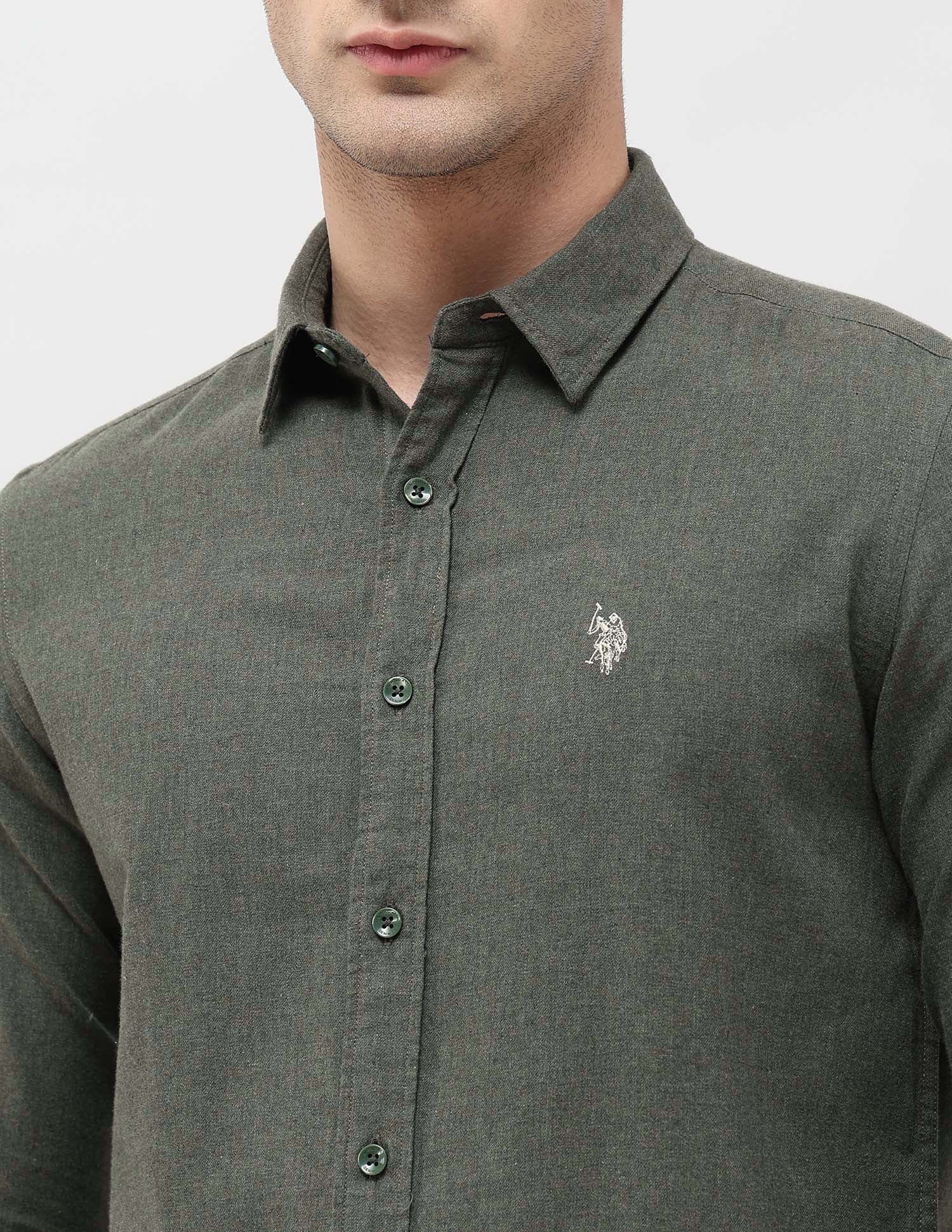 Twill Solid Regular Fit Shirt Light Olive - U.S. POLO ASSN. | Large