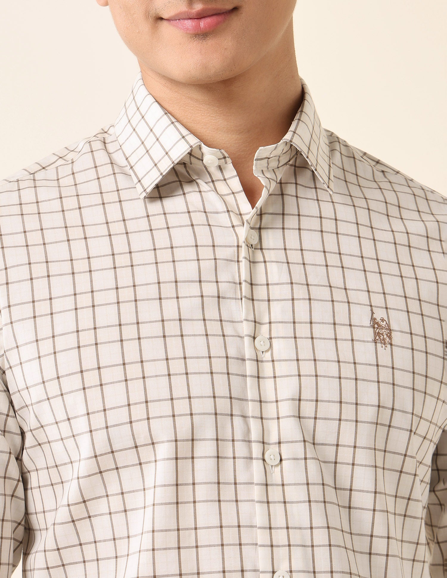 Tailored Fit Graph Checked Shirt Beige - U.S. Polo Assn. India | Large