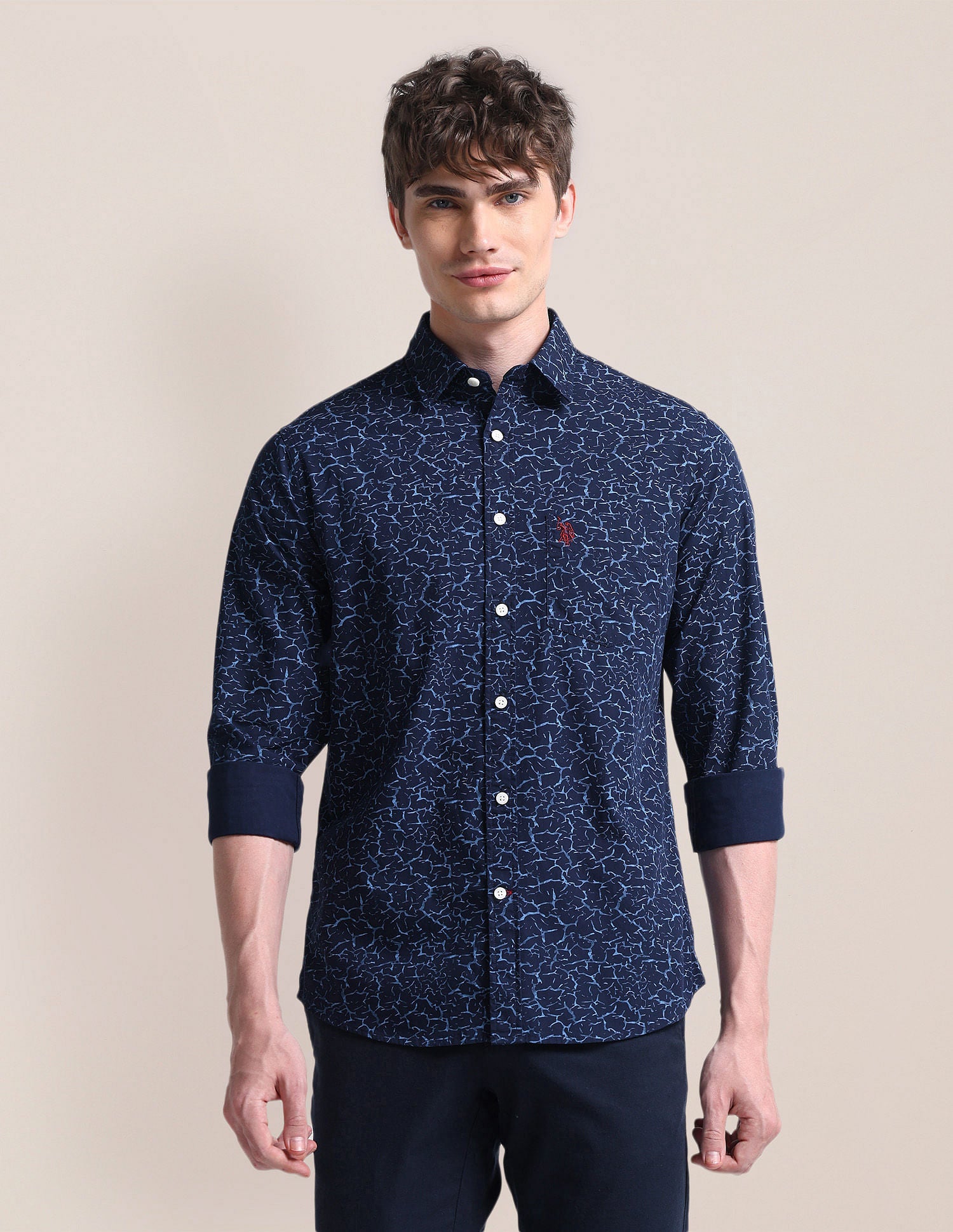 Cutaway Collar Cotton Shirt NAVY BLUE - U.S. Polo Assn. India | Large