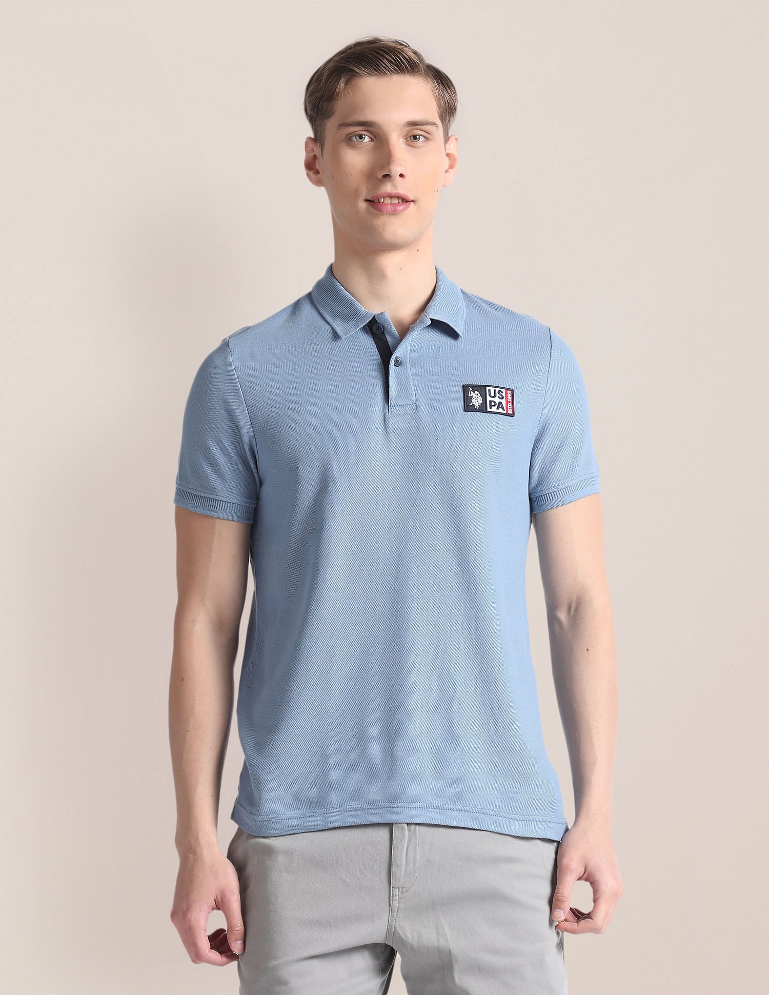 Solid Cotton Polo Shirt Blue - U.S. Polo Assn. India | Large
