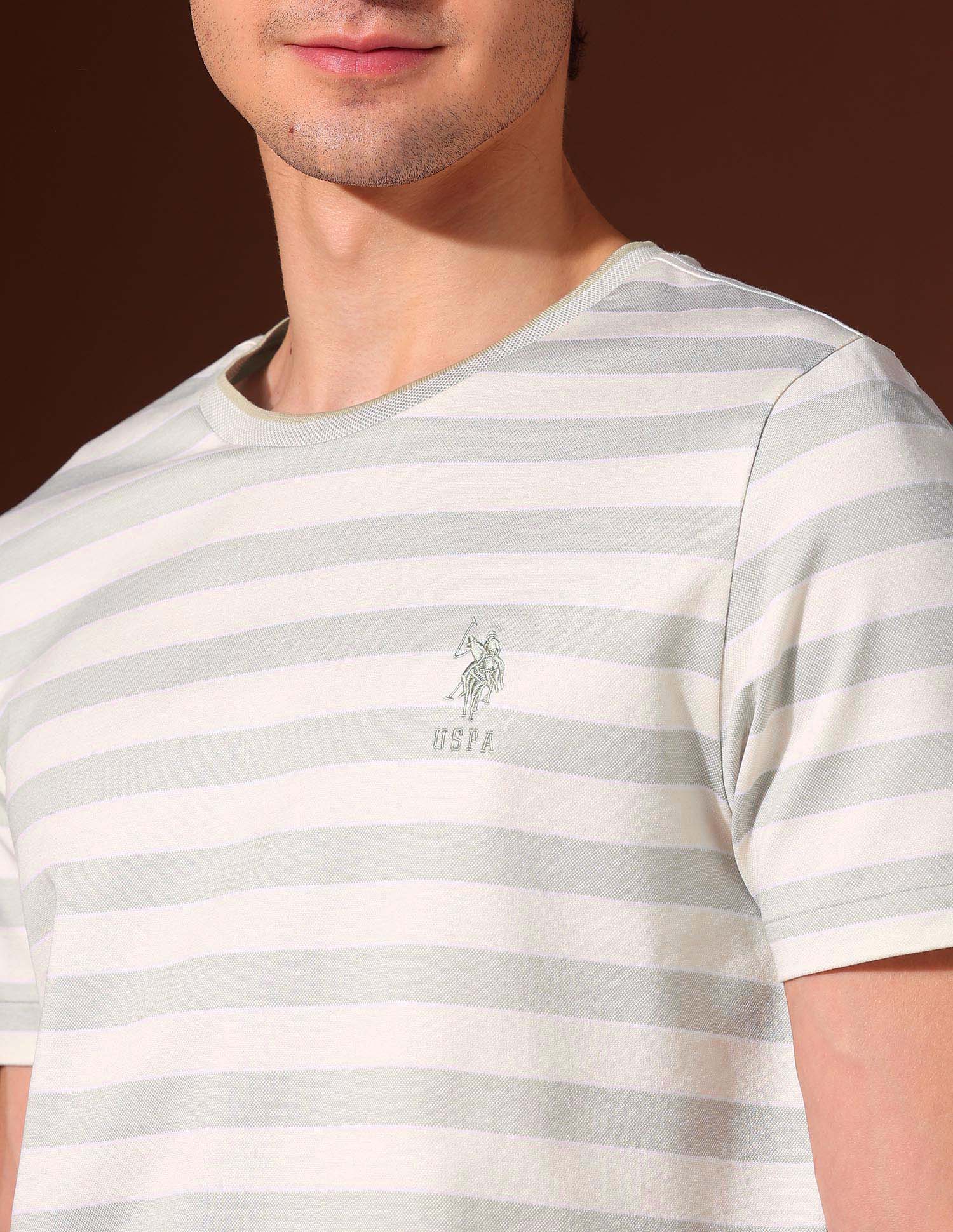 Horizontal Striped Working Holiday T-Shirt Light Green - U.S. Polo Assn. India | Large