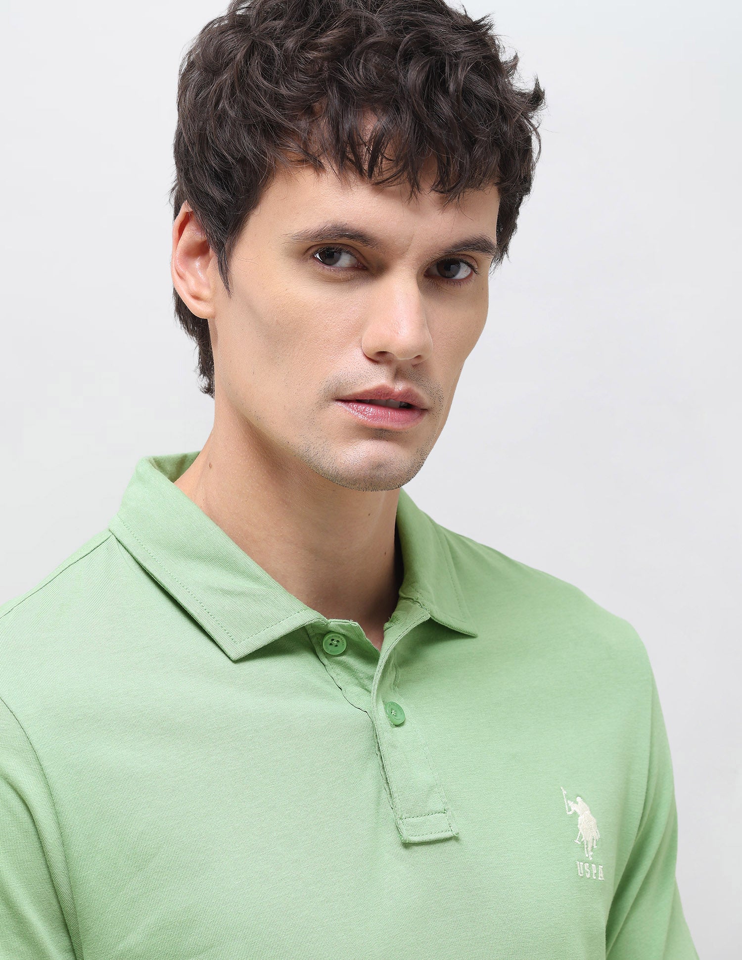 Solid Slim Fit Polo Shirt Light Green - U.S. Polo Assn. India | Large