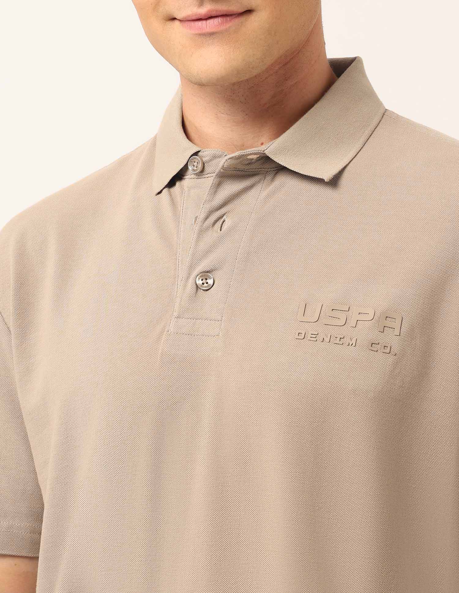 Solid Relaxed Fit Polo Shirt Beige - U.S. Polo Assn. India | Large