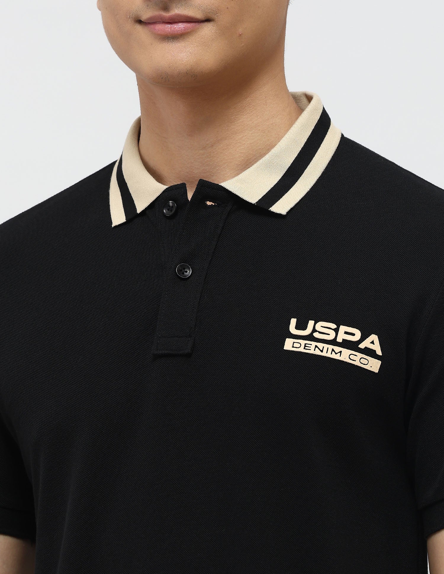 Pure Cotton Muscle Fit Polo Shirt Black - U.S. Polo Assn. India | Large