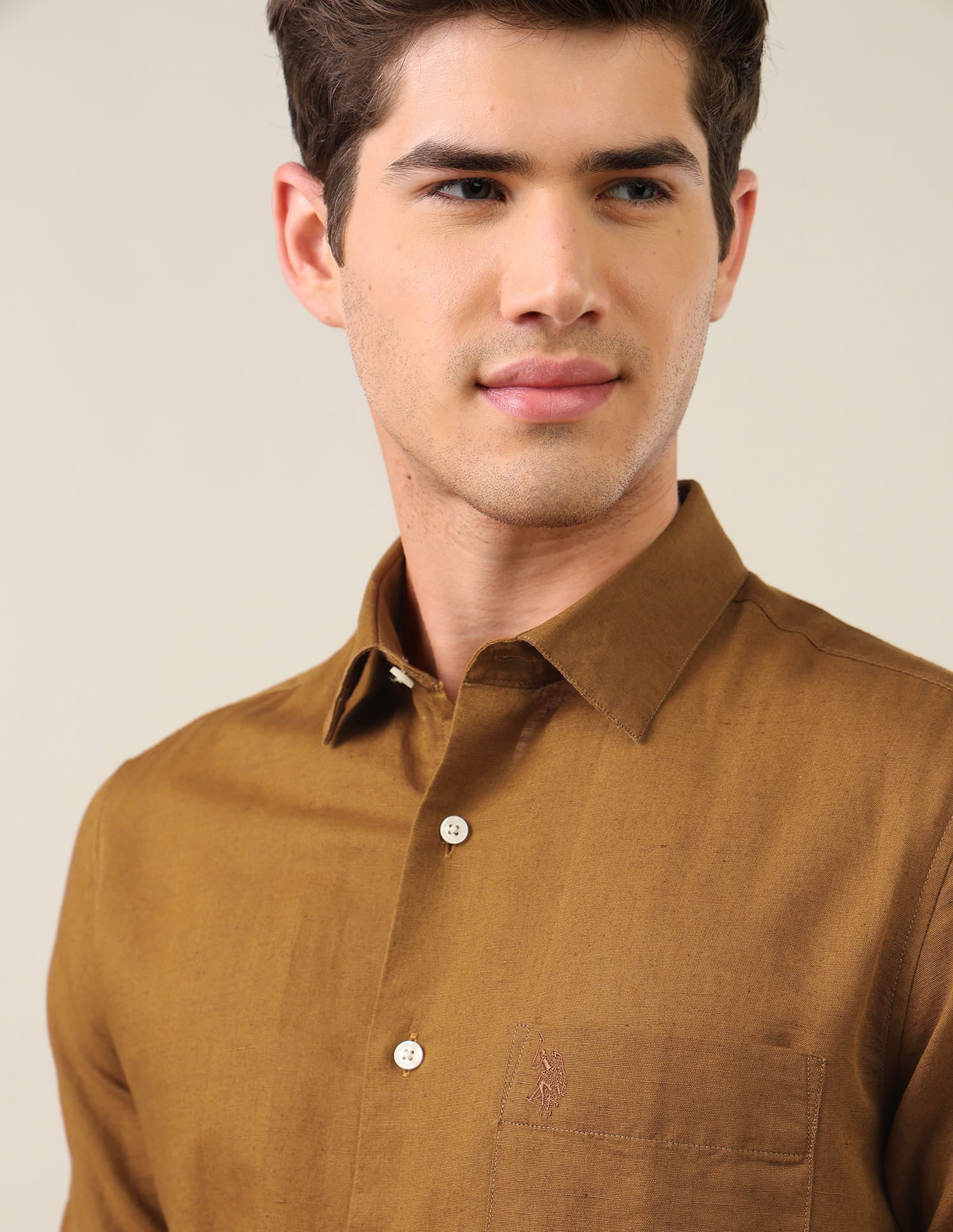 Solid Tailored Fit Shirt Brown - U.S. Polo Assn. India | Large