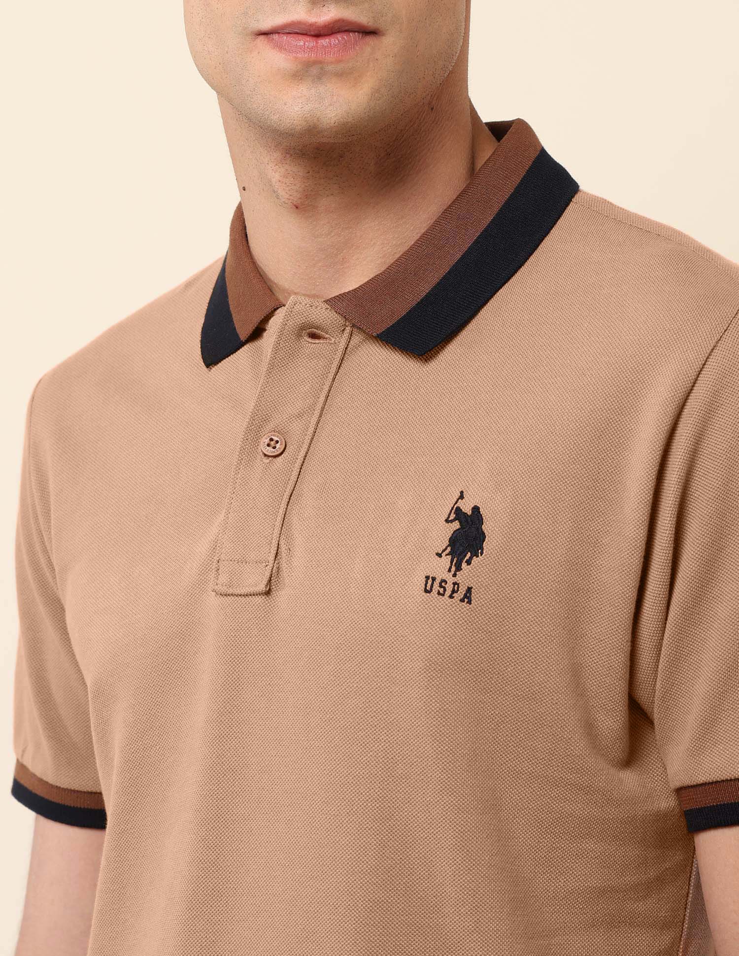 Solid Slim Fit Polo Shirt Beige - U.S. Polo Assn. India | Large