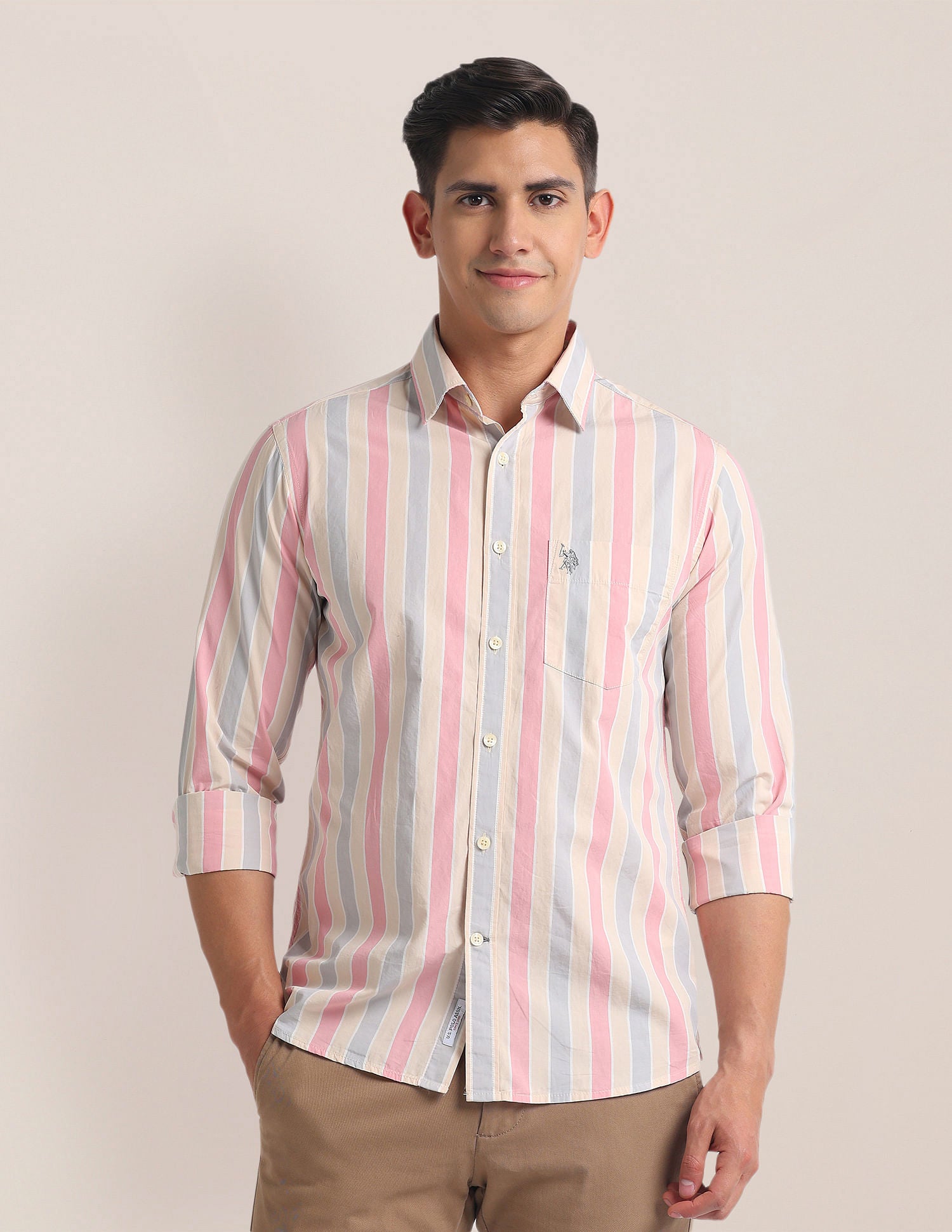 Premium Cotton Vertical Stripe Shirt Pink - U.S. Polo Assn. India | Large