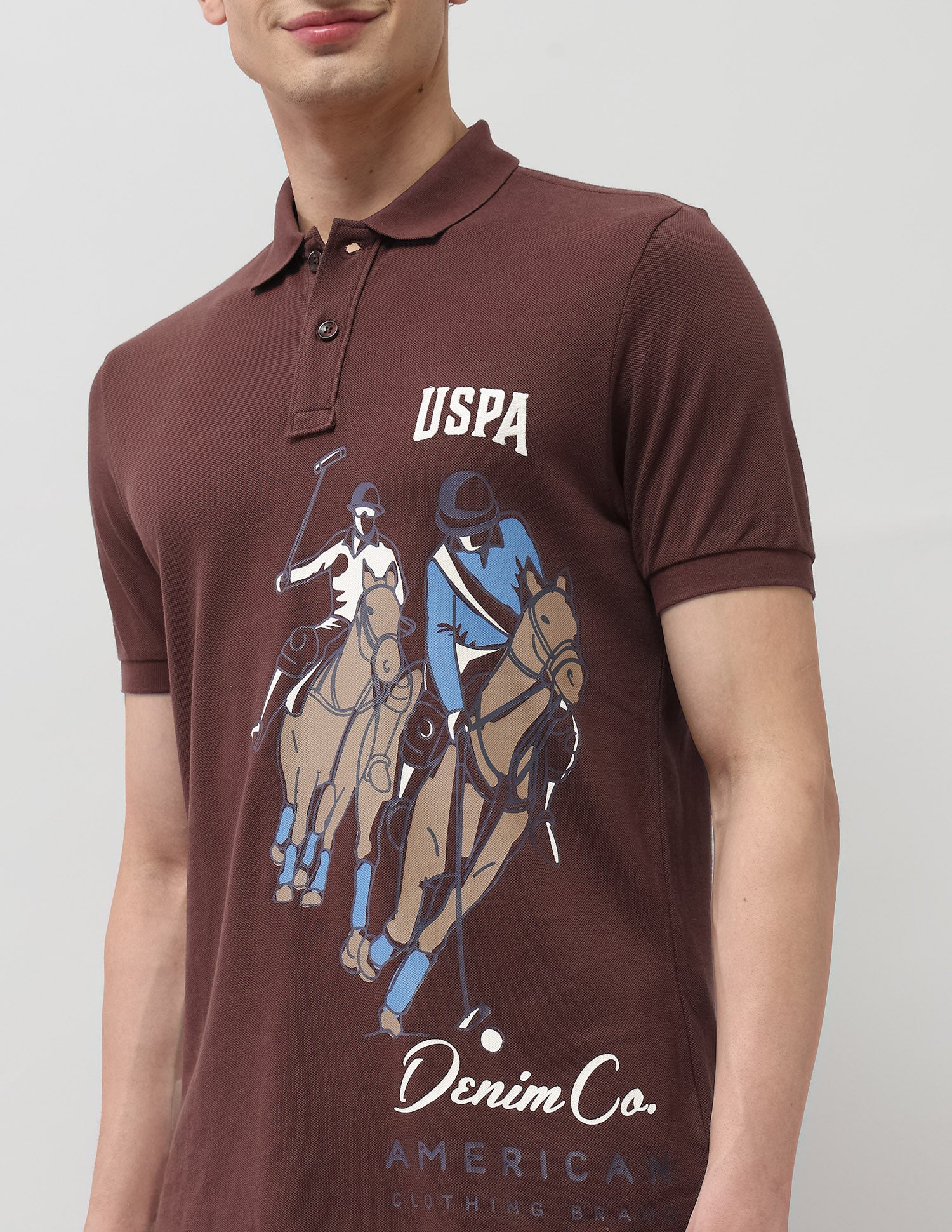 Pure Cotton Muscle Fit Polo Shirt Dark Brown - U.S. Polo Assn. India | Large