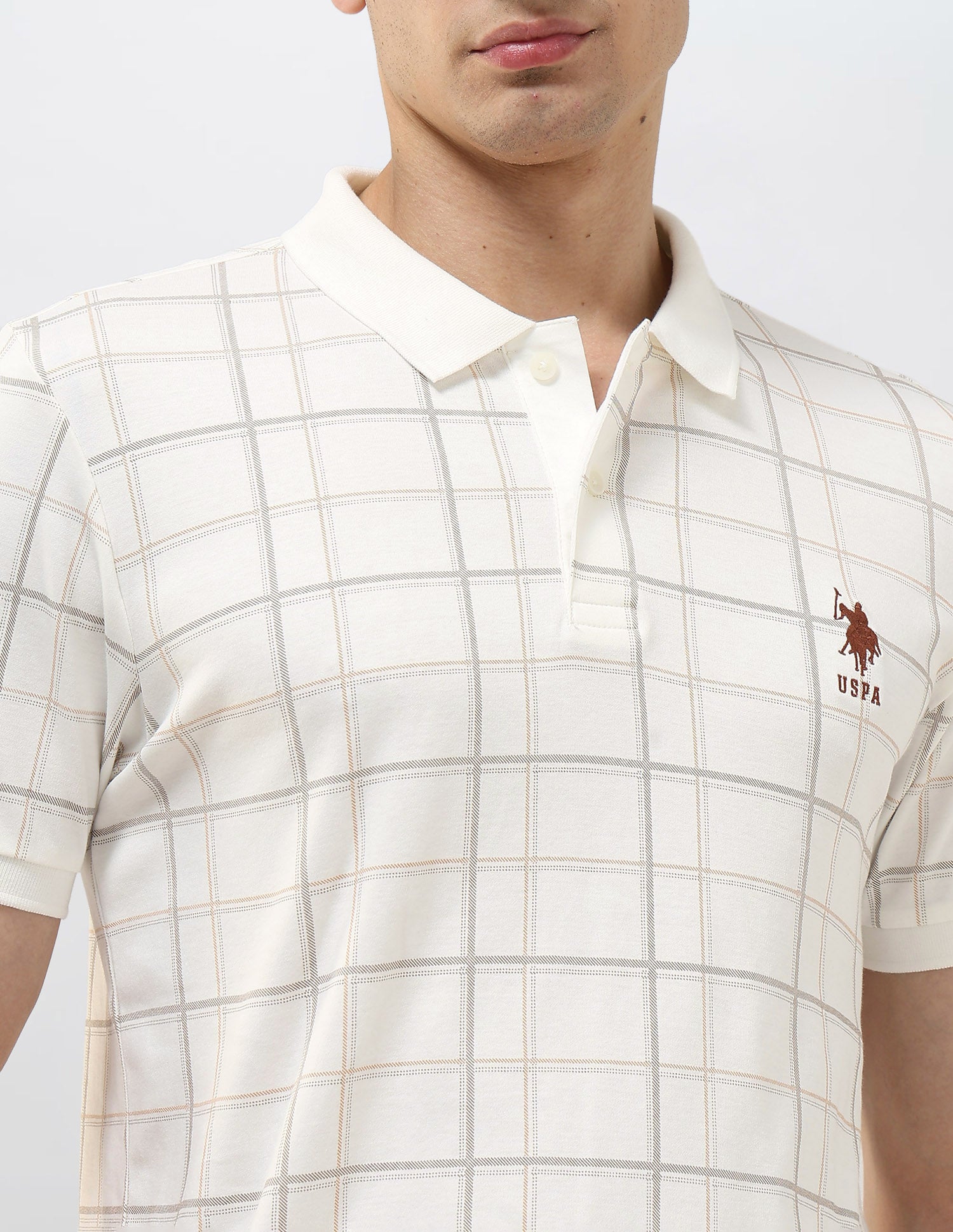 Checked Slim Fit Polo Shirt Off White - U.S. POLO ASSN. | Large