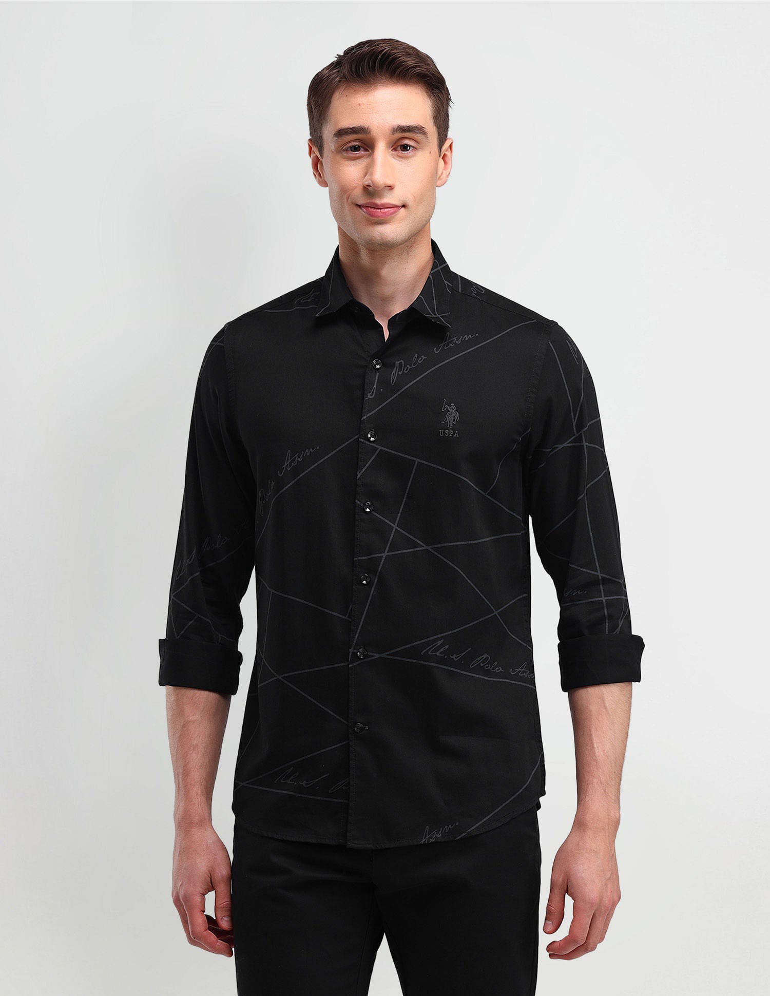 Slim Fit Typography Shirt Black - U.S. Polo Assn. India | Large