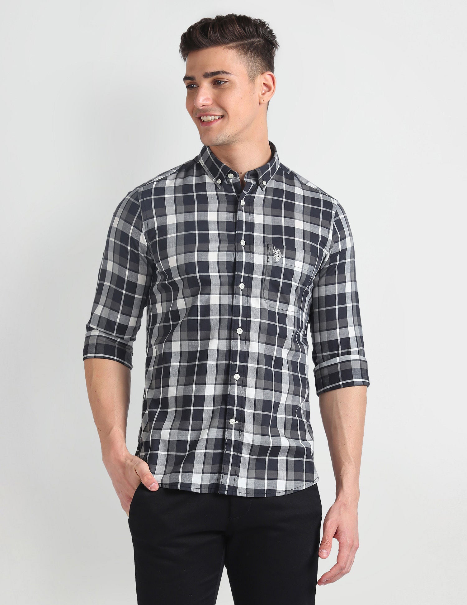 Tartan Check Slim Fit Shirt Black - U.S. Polo Assn. India | Large