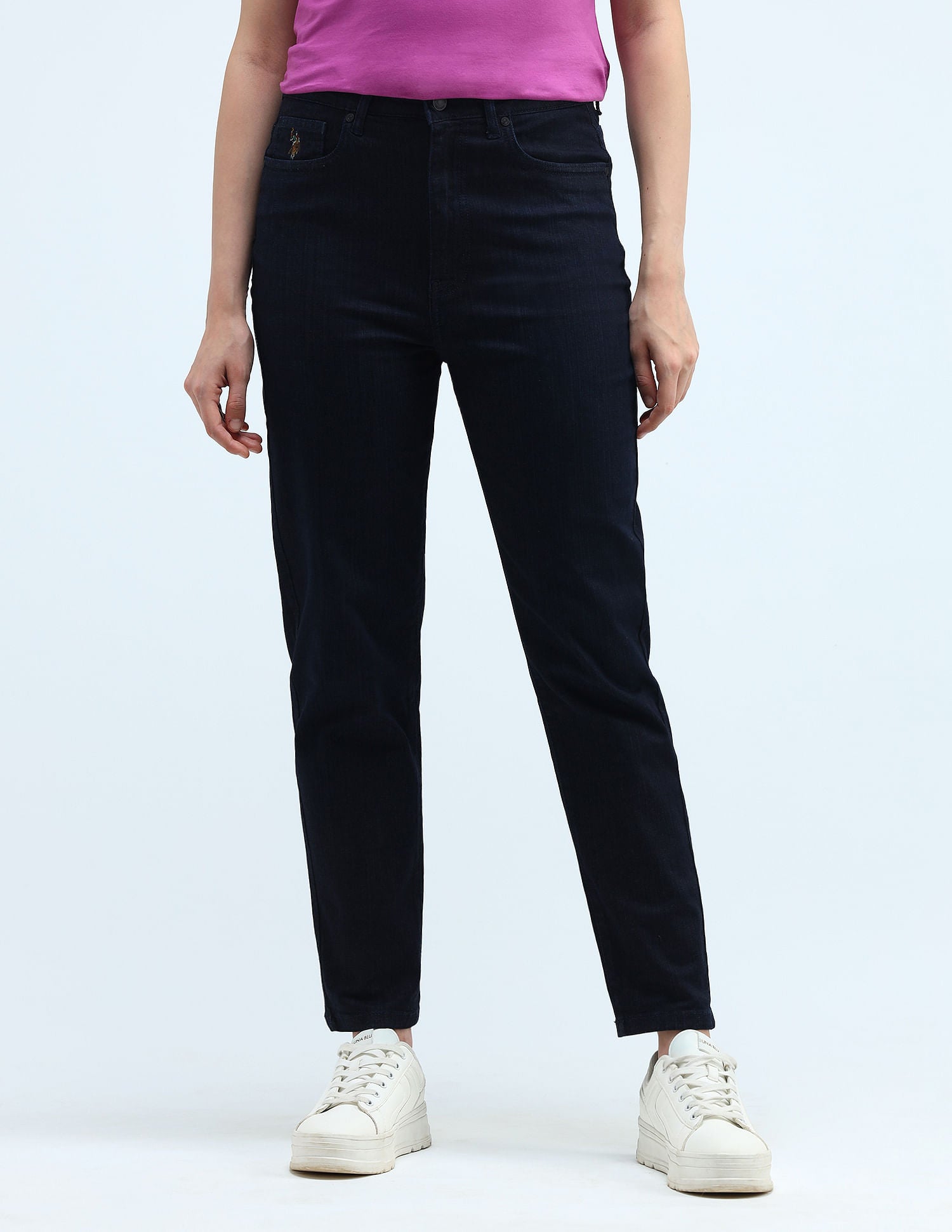 High Rise Mom Fit Jeans Dark Blue - U.S. POLO ASSN. | Large