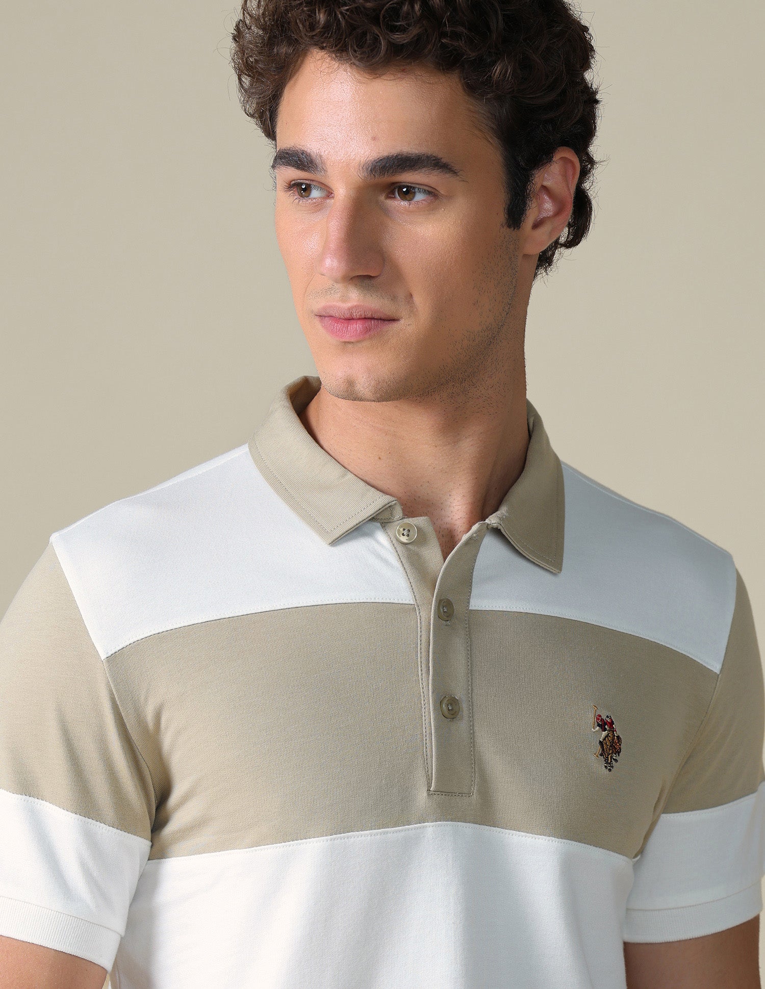 Horizontal Striped Slim Fit Polo Shirt Khaki - U.S. Polo Assn. India | Large
