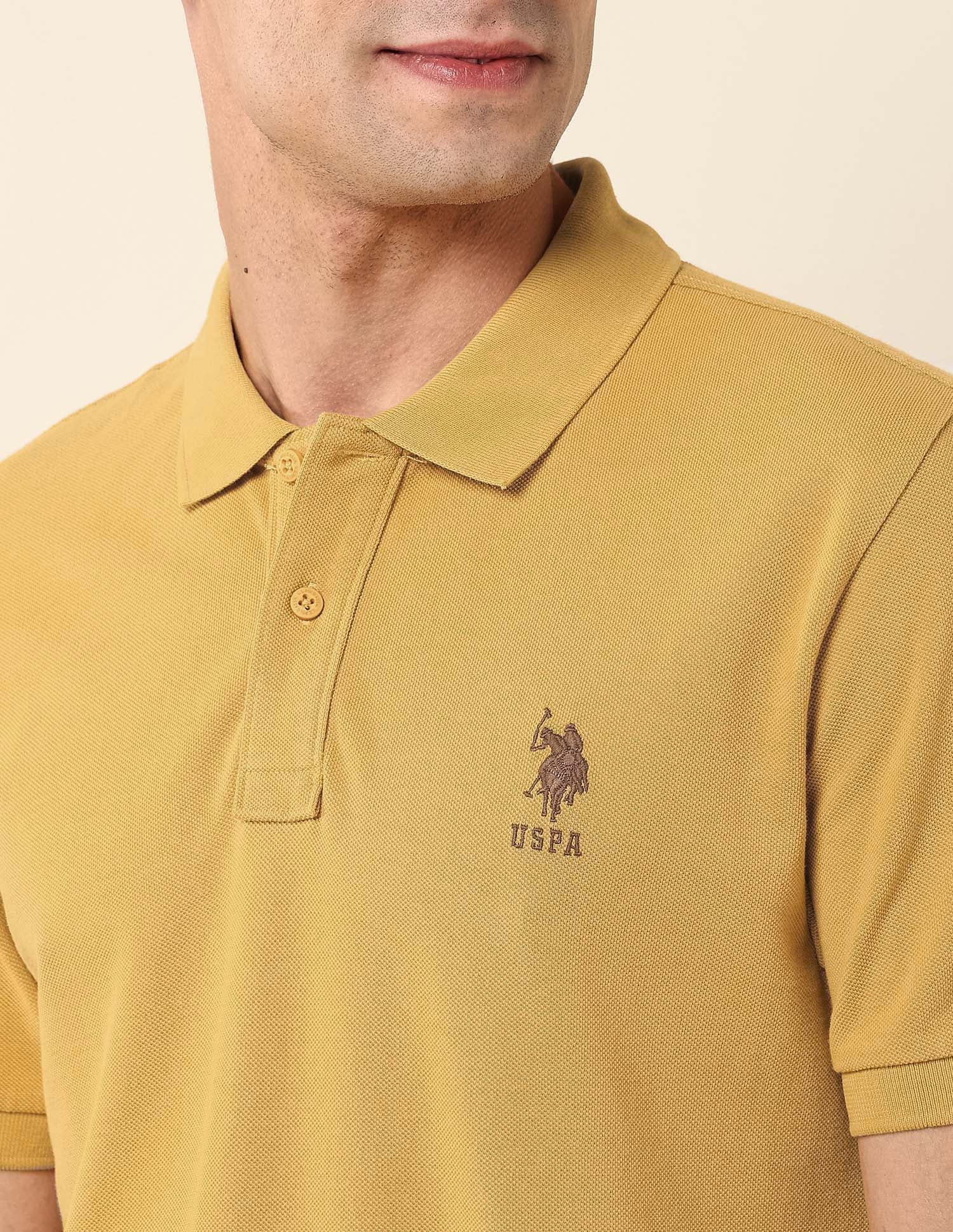 Slim Fit Pure Cotton Polo Shirt Mustard - U.S. Polo Assn. India | Large