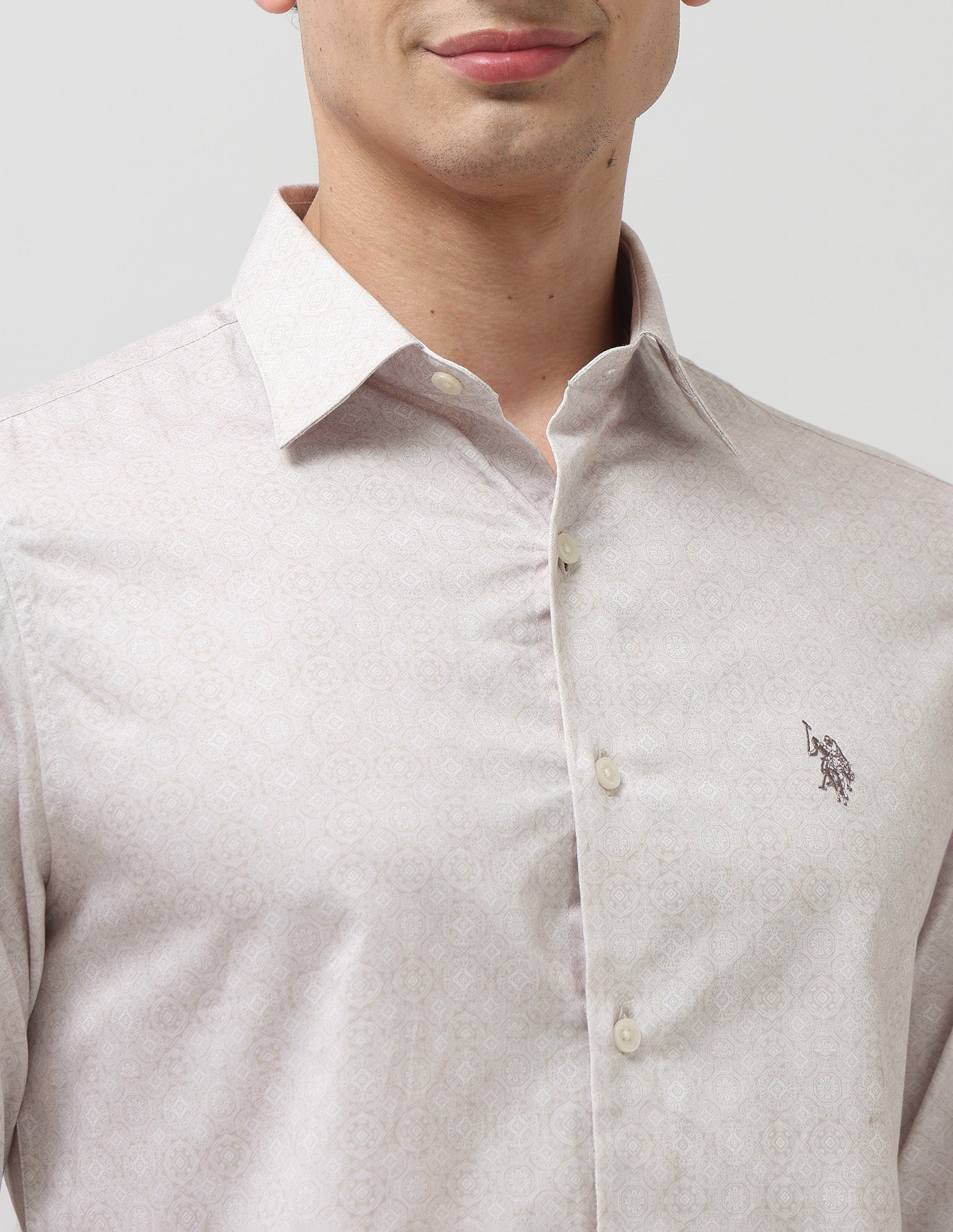 Pure Cotton Geometric Printed Shirt Beige - U.S. POLO ASSN. | Large