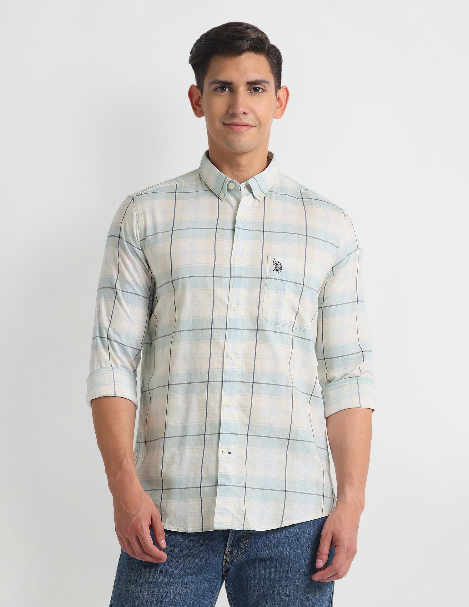 Tartan Check Slim Shirt White - U.S. Polo Assn. India | Large