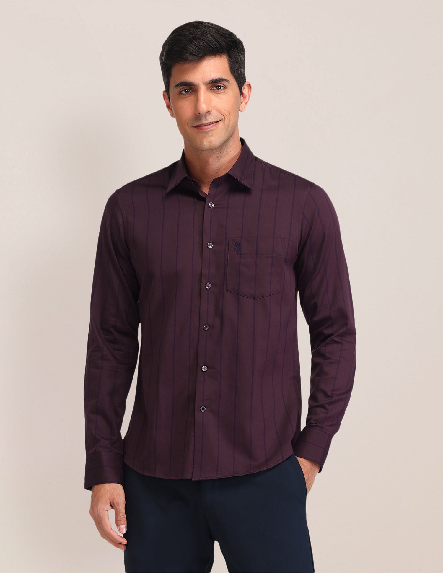 Tailored Fit Twill Shirt Wine - U.S. Polo Assn. India | Large