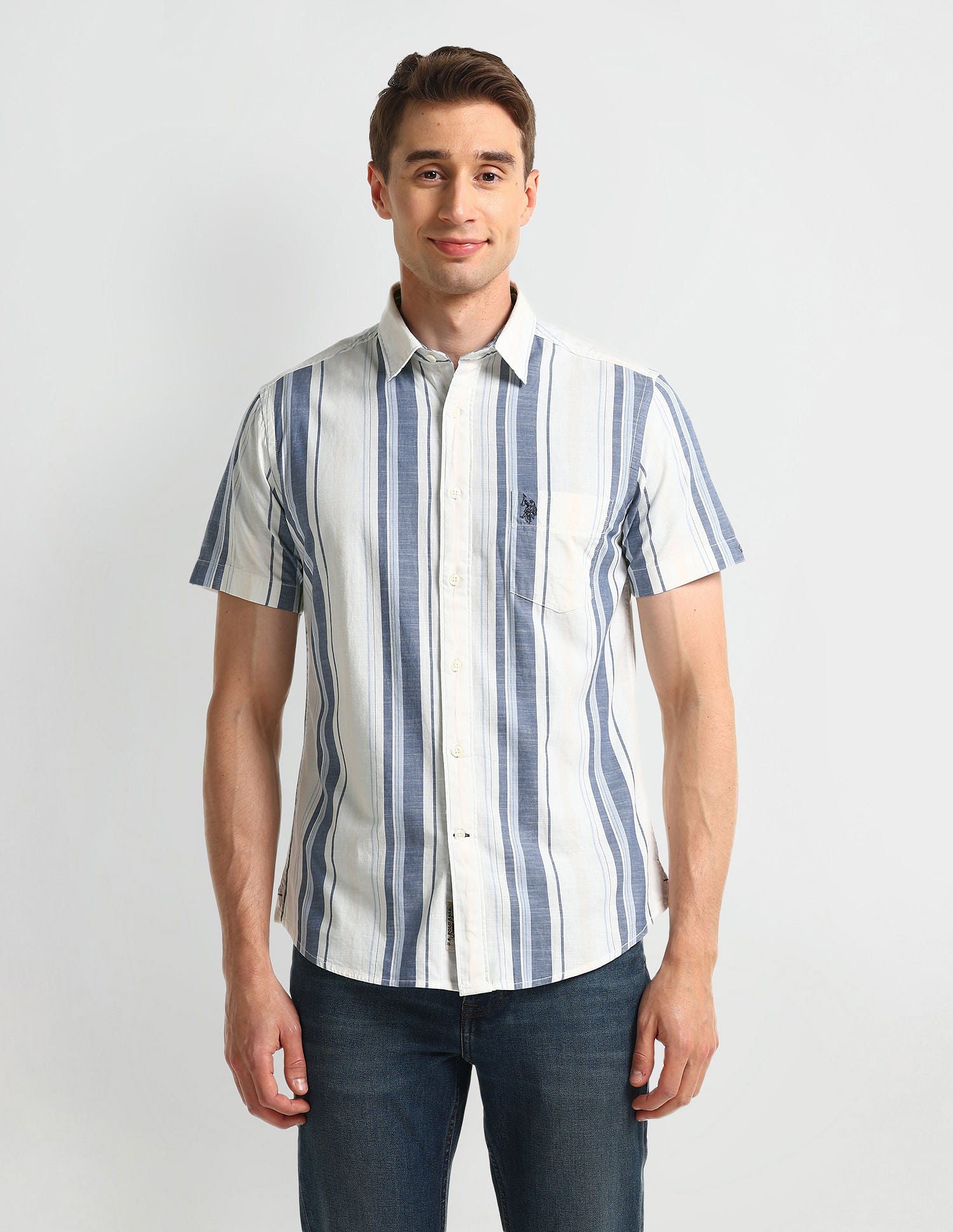 Vertical Striped Slim Fit Shirt Blue - U.S. Polo Assn. India | Large