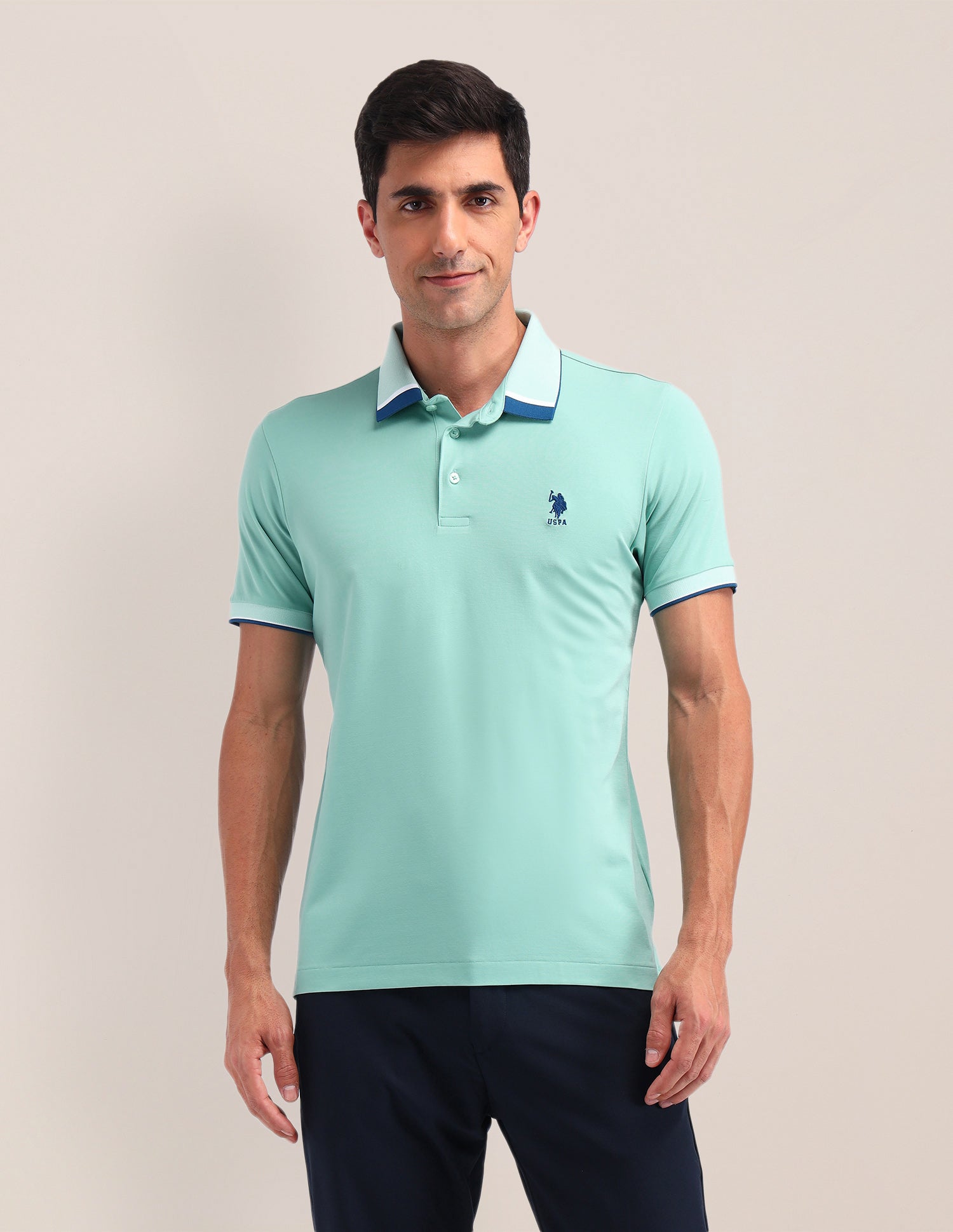 Solid Slim Fit Polo Shirt Green - U.S. Polo Assn. India | Large