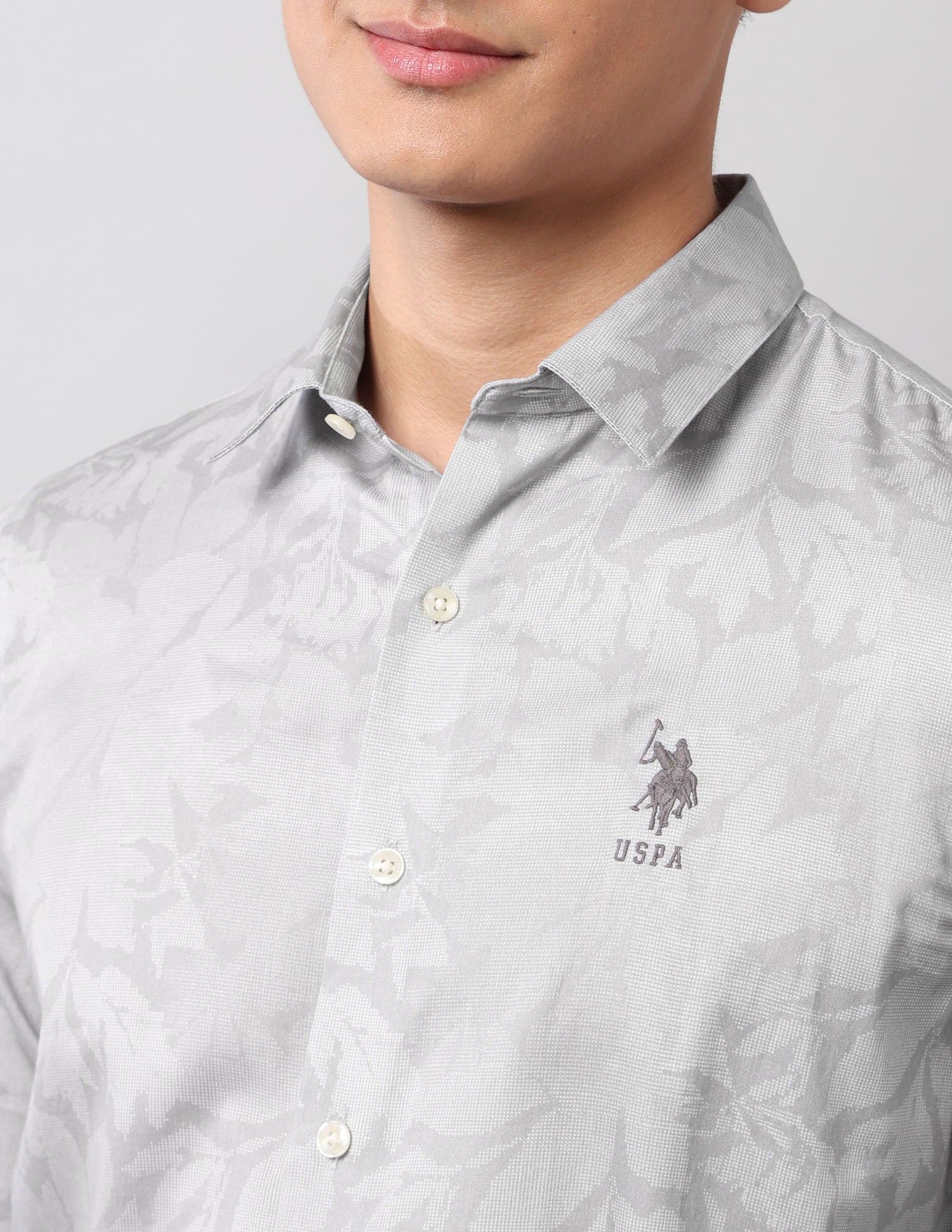 Floral Printed Pure Cotton Shirt Light Grey - U.S. Polo Assn. India | Large
