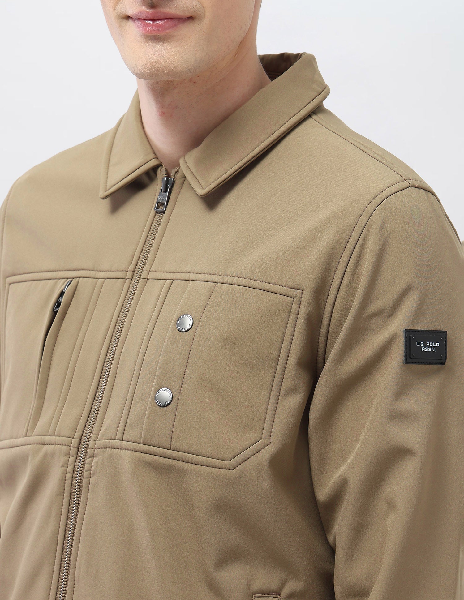 Solid Regular Fit Jacket Light Brown - U.S. Polo Assn. India | Large