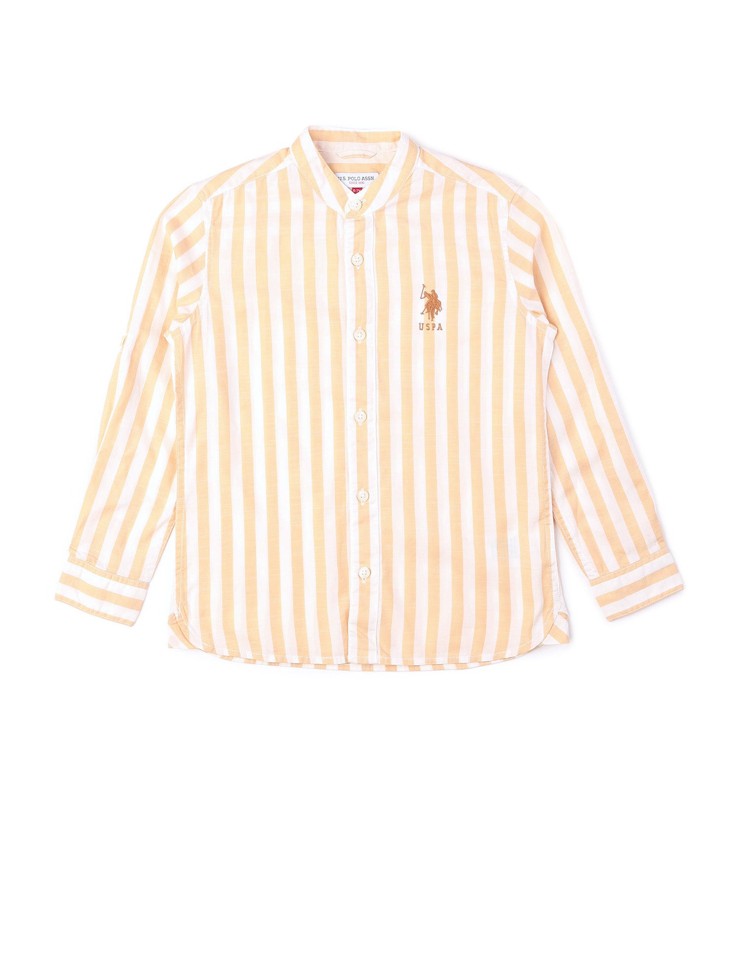 Boys Vertical Striped Mandarin Shirt Beige - U.S. POLO ASSN. | Large