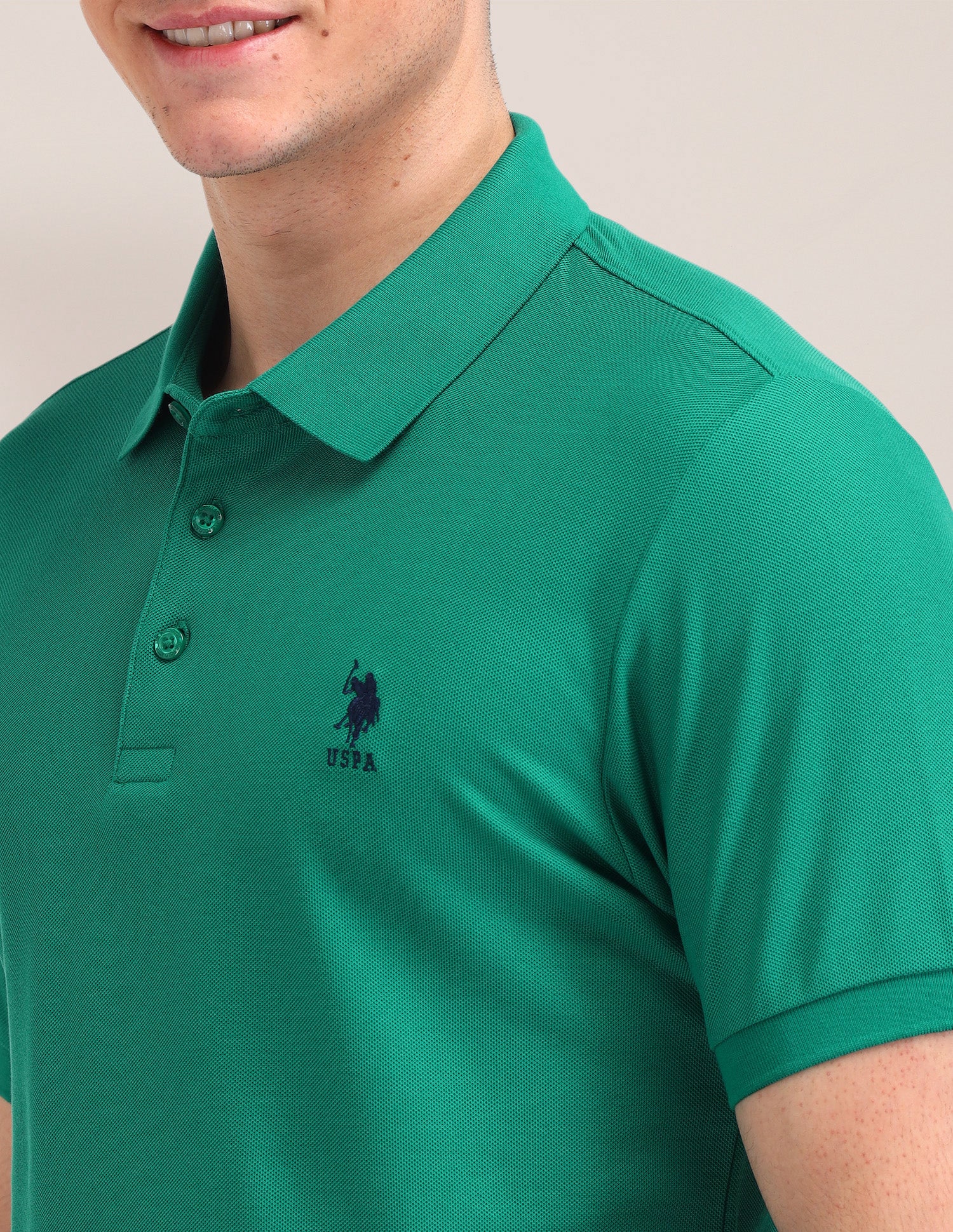Solid Pattern Cotton Polo Shirt Dark Green - U.S. Polo Assn. India | Large