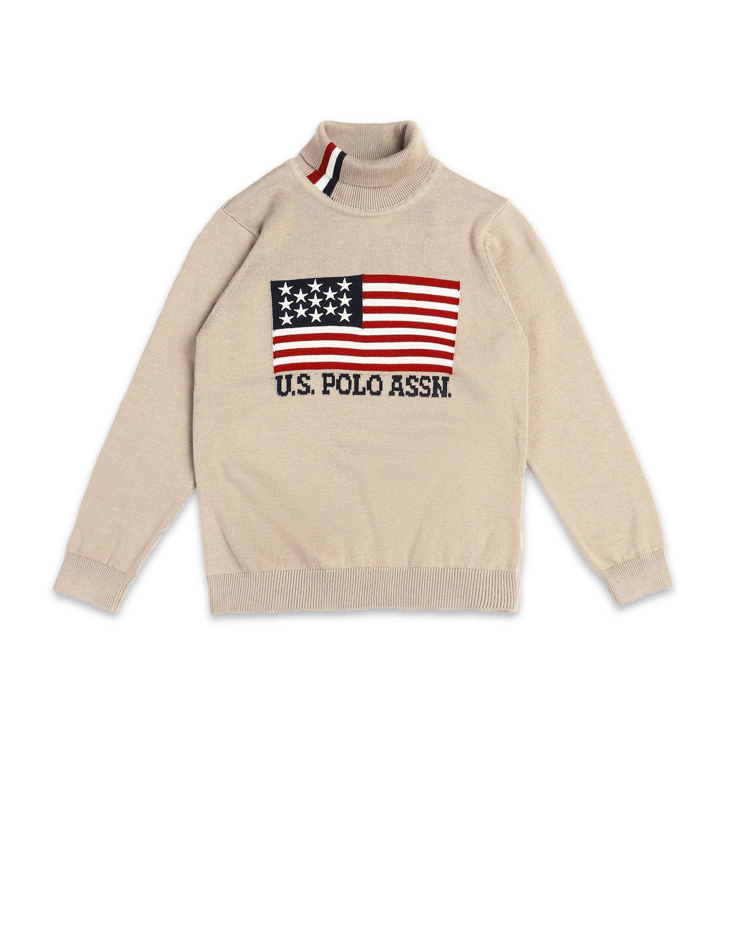 Boys Brand Printed Regular Fit Sweater Beige - U.S. Polo Assn. India | Large
