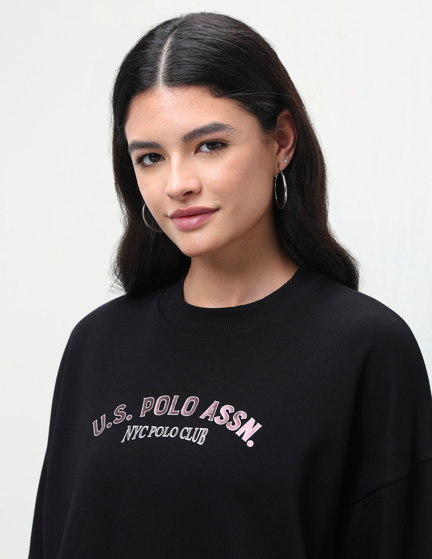 Typographic Brand Printed Oversized Fit Sweatshirt Black - U.S. Polo Assn. India | Large