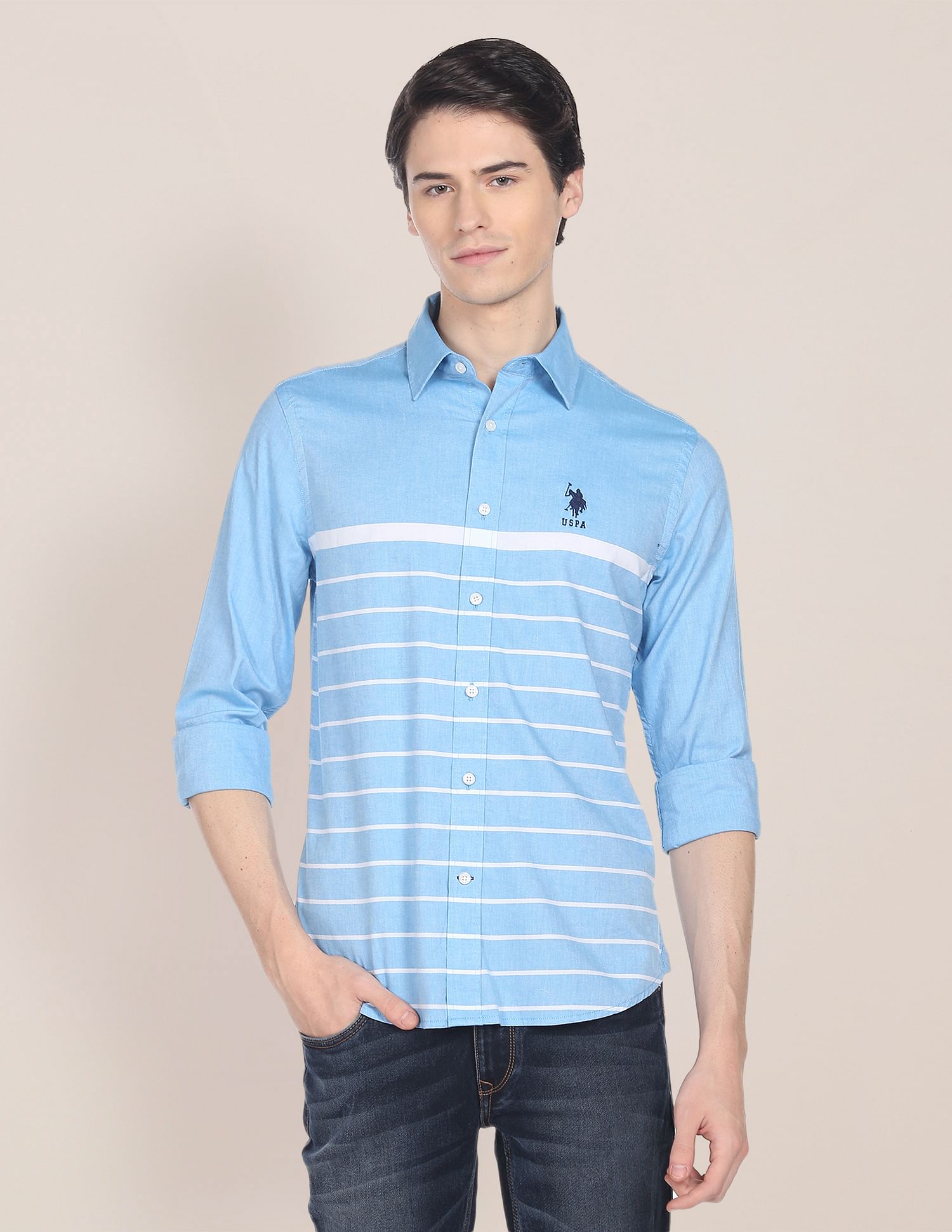 Dobby Horizontal Stripe Casual Shirt – U.S. Polo Assn. India