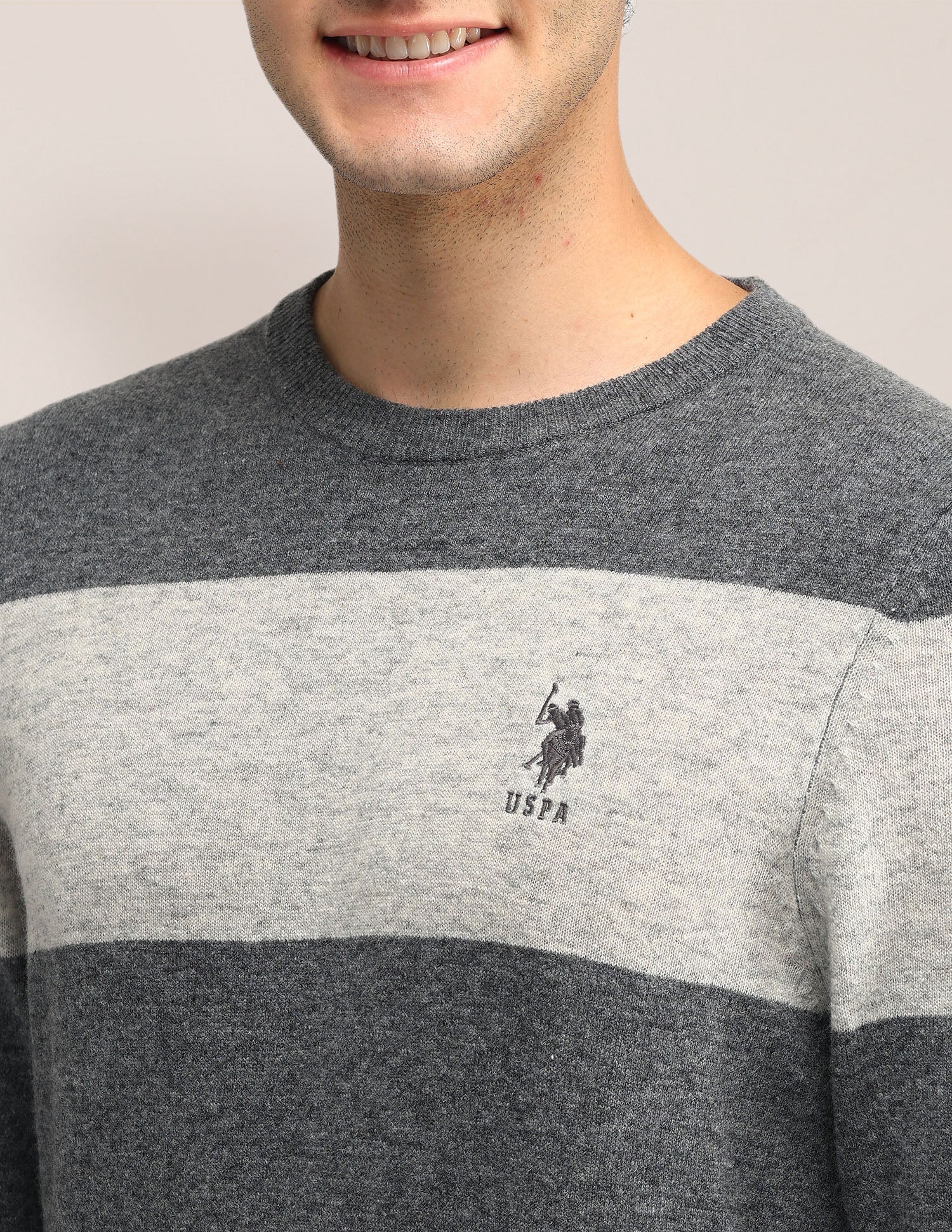 Colour Blocked Regular Fit Sweater Light Grey - U.S. Polo Assn. India | Large