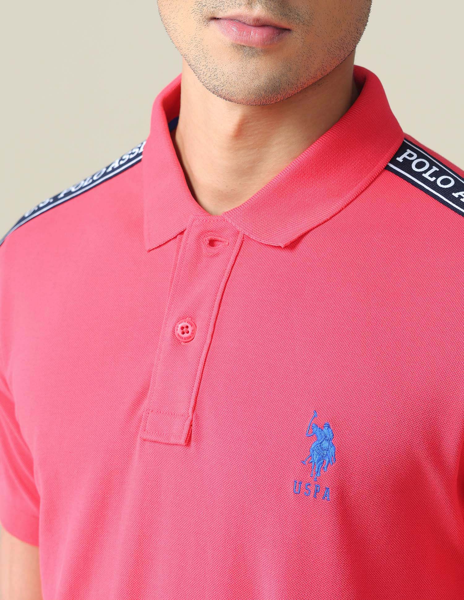 Solid Brand Tape Polo Shirt Pink - U.S. POLO ASSN. | Large