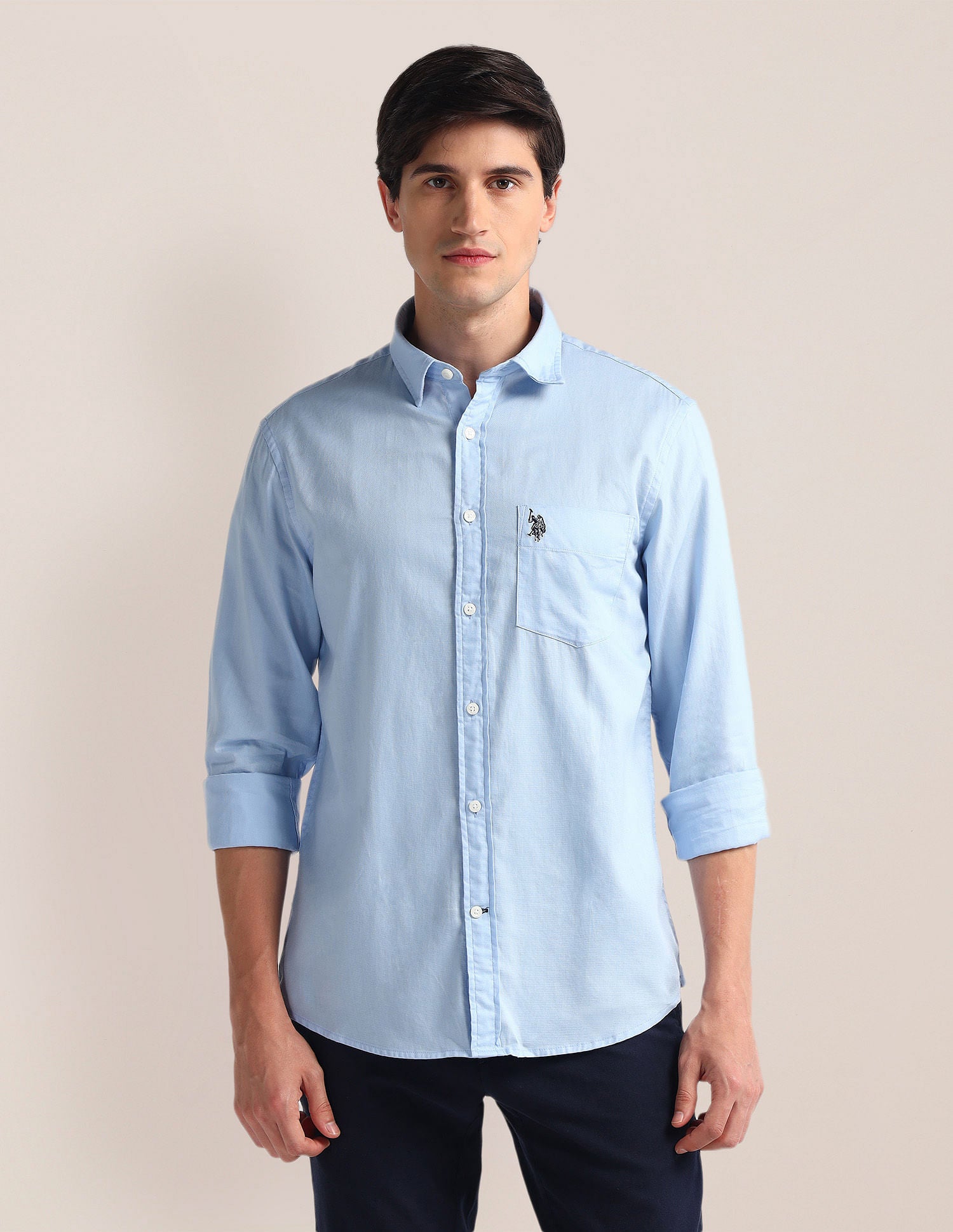 Tailored Fit Pure Cotton Shirt Blue - U.S. Polo Assn. India | Large