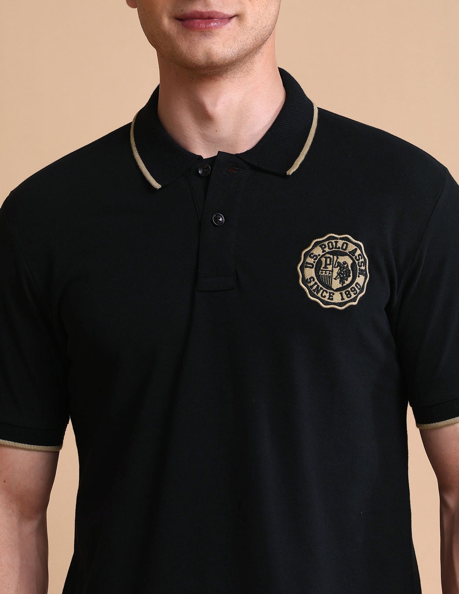 Pure Cotton Muscle Fit Polo Shirt Black - U.S. POLO ASSN. | Large