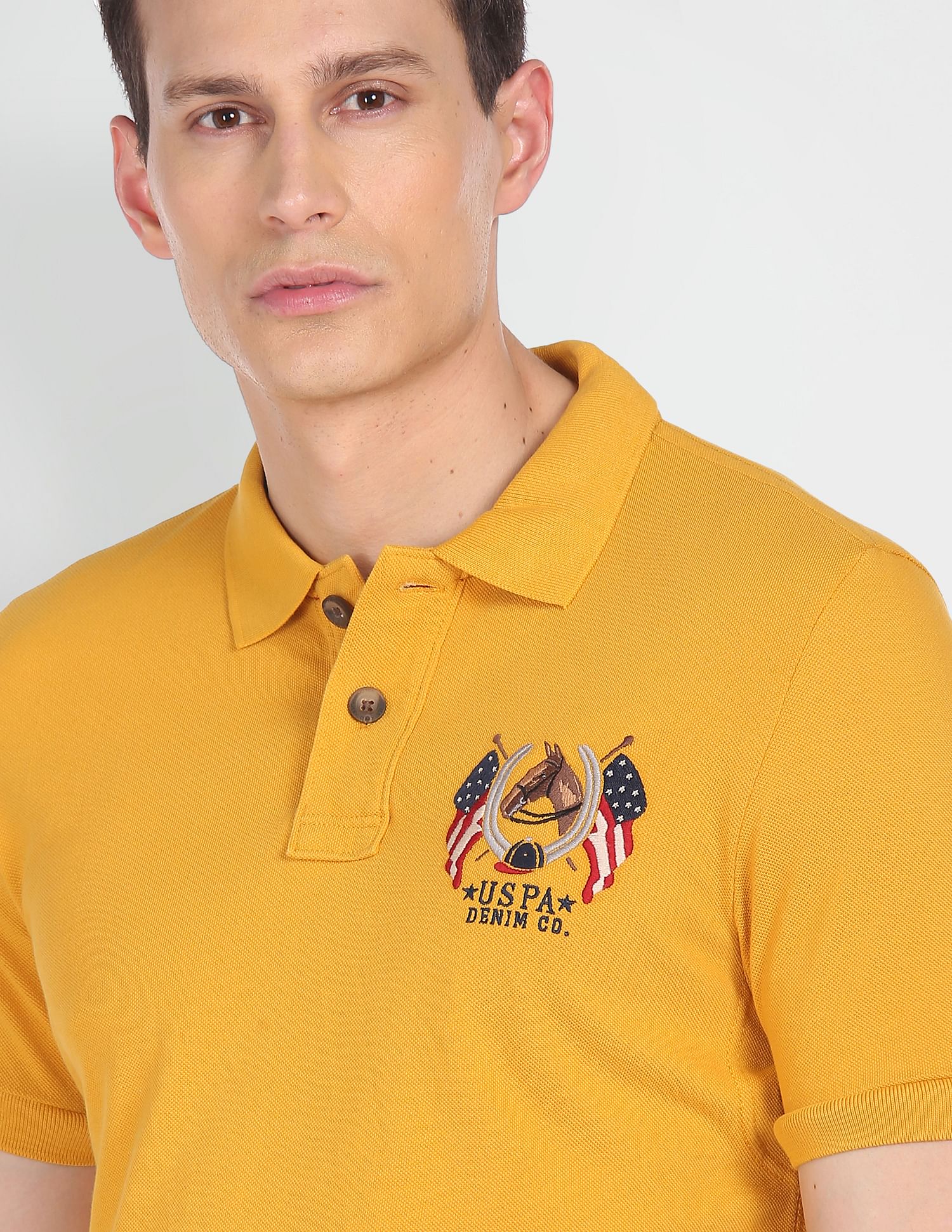 Cotton Solid Polo Shirt Mustard - U.S. POLO ASSN. | Large