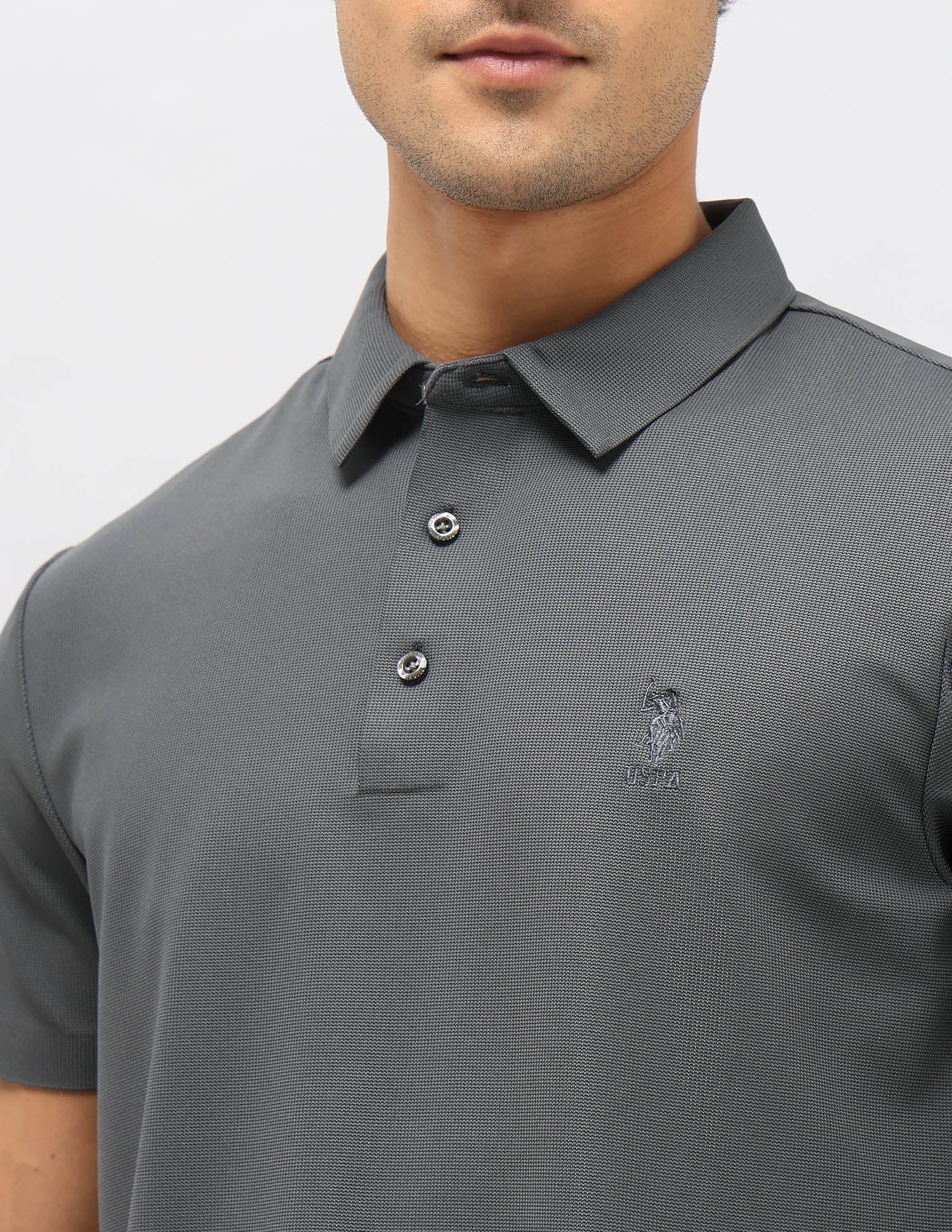 Slim Fit Textured Polo Shirt Grey - U.S. Polo Assn. India | Large
