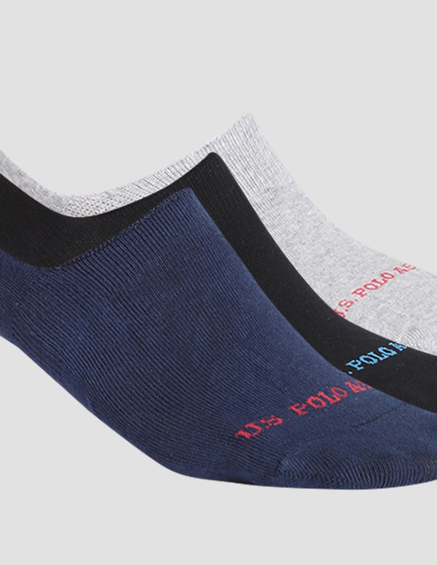 Silicone Grip No Show I646 Socks - Pack Of 3 Navy, Black and Grey - U.S. POLO ASSN. | Large