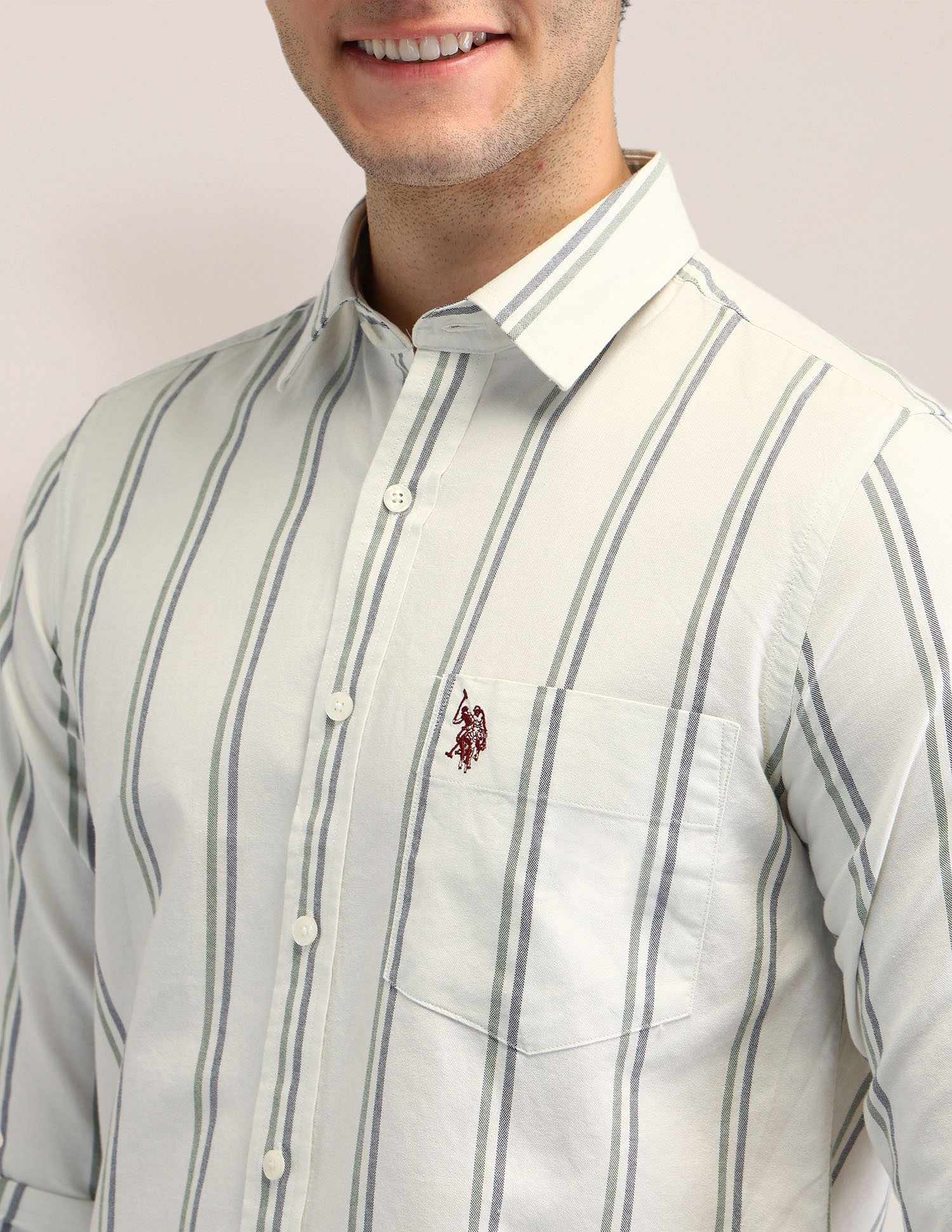 Tailored Fit Dobby Striped Shirt Dark Grey - U.S. POLO ASSN. | Large