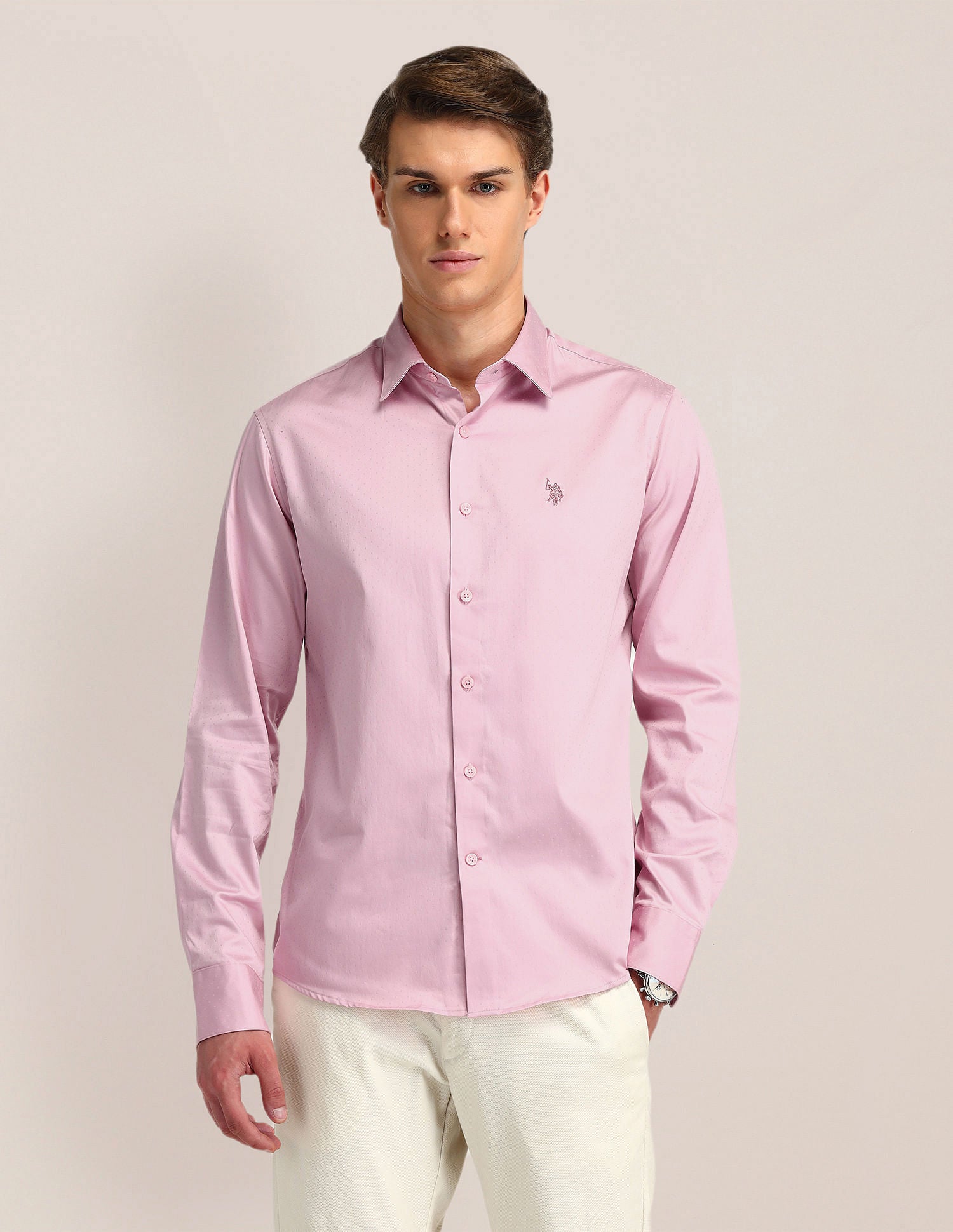 Dobby Weave Regular Fit Shirt Pink - U.S. Polo Assn. India | Large