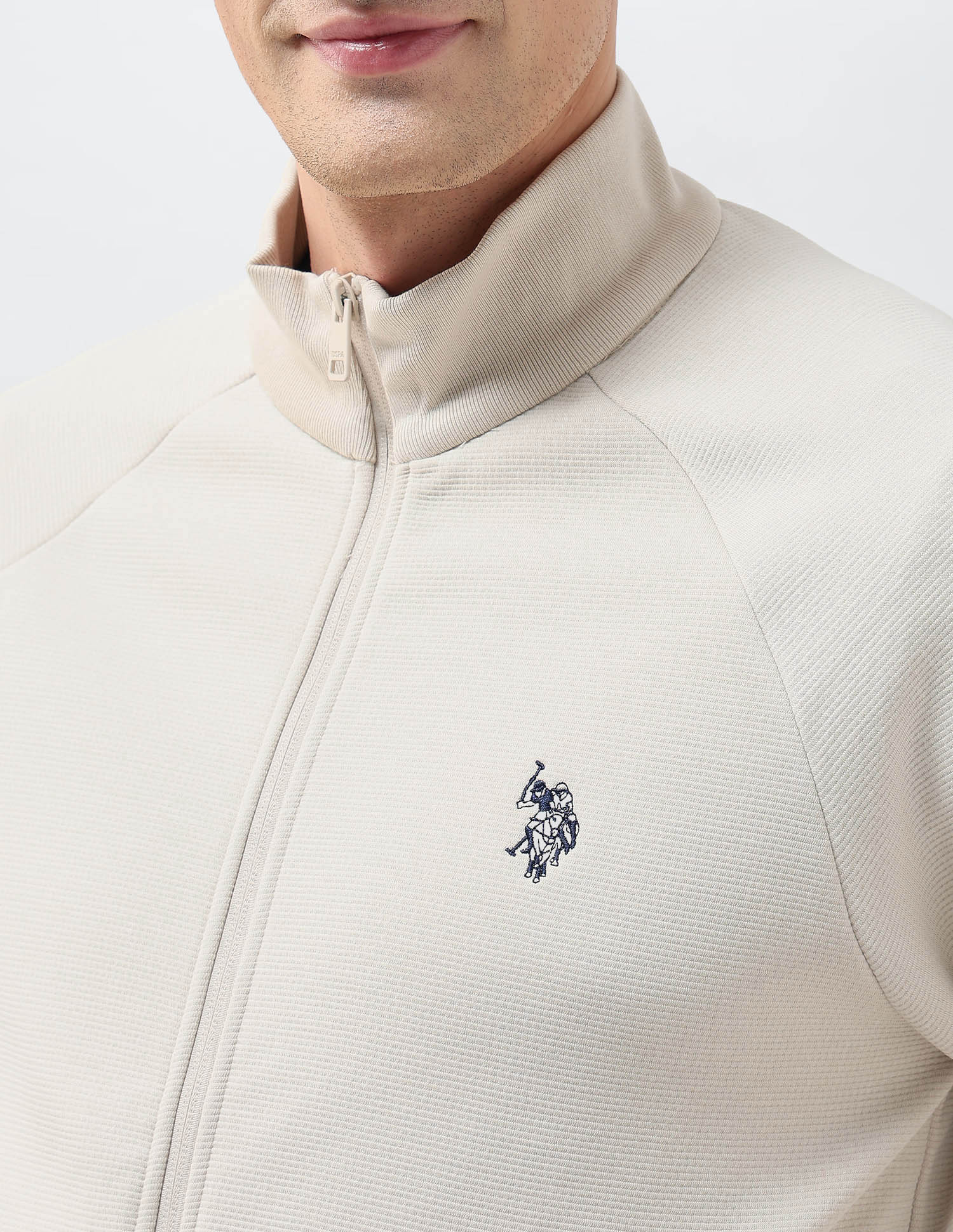 Textured Zipper Sweatshirt Beige - U.S. POLO ASSN. | Large