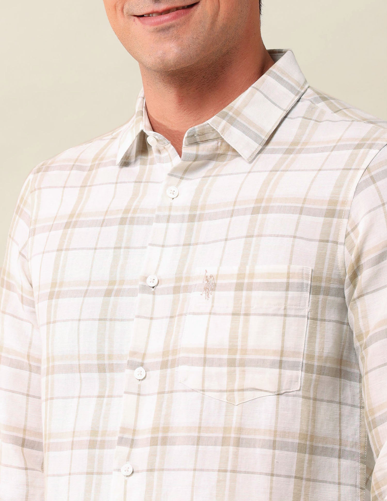 Plaid Checked Tailored Fit Shirt Beige - U.S. Polo Assn. India | Large