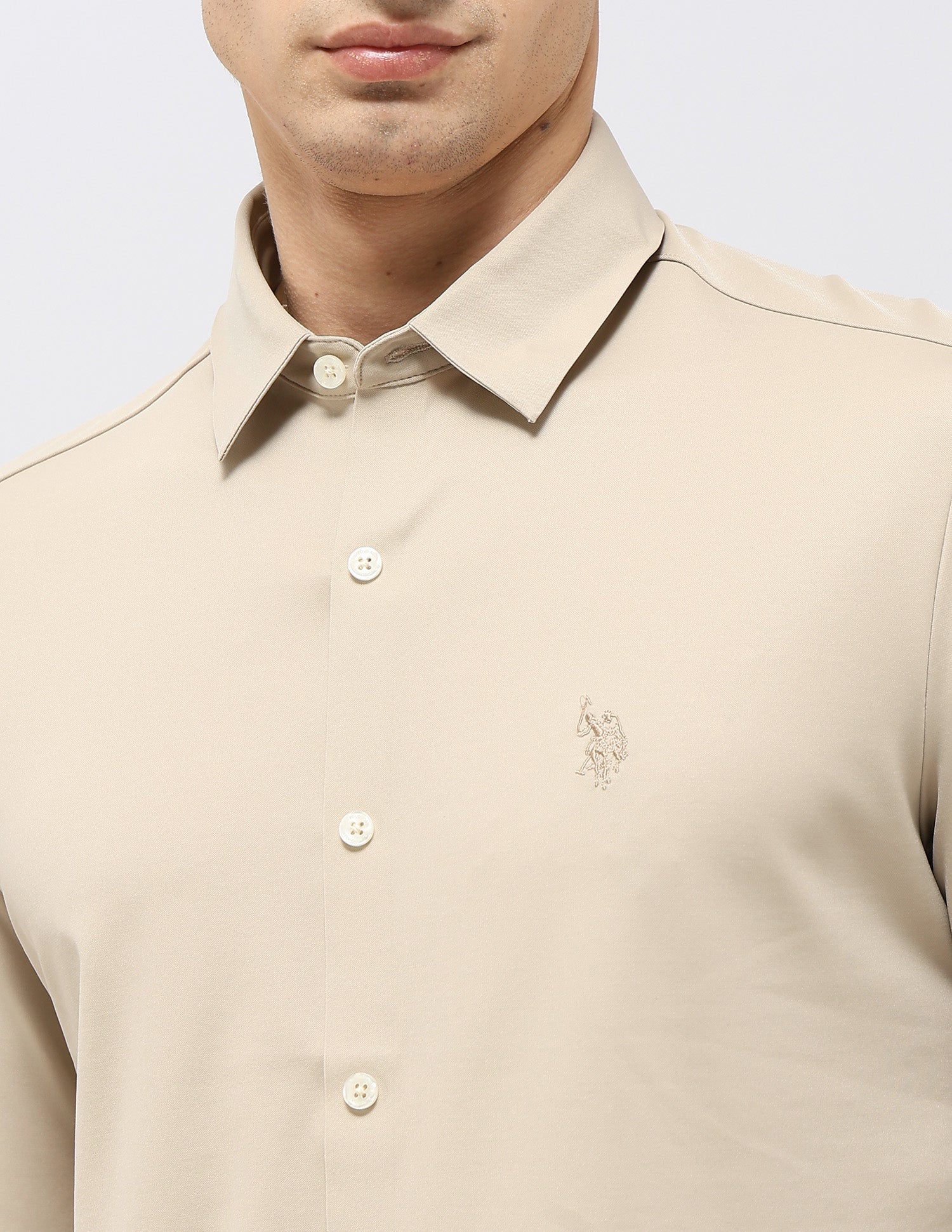 Solid Tailored Fit Shirt Beige - U.S. POLO ASSN. | Large