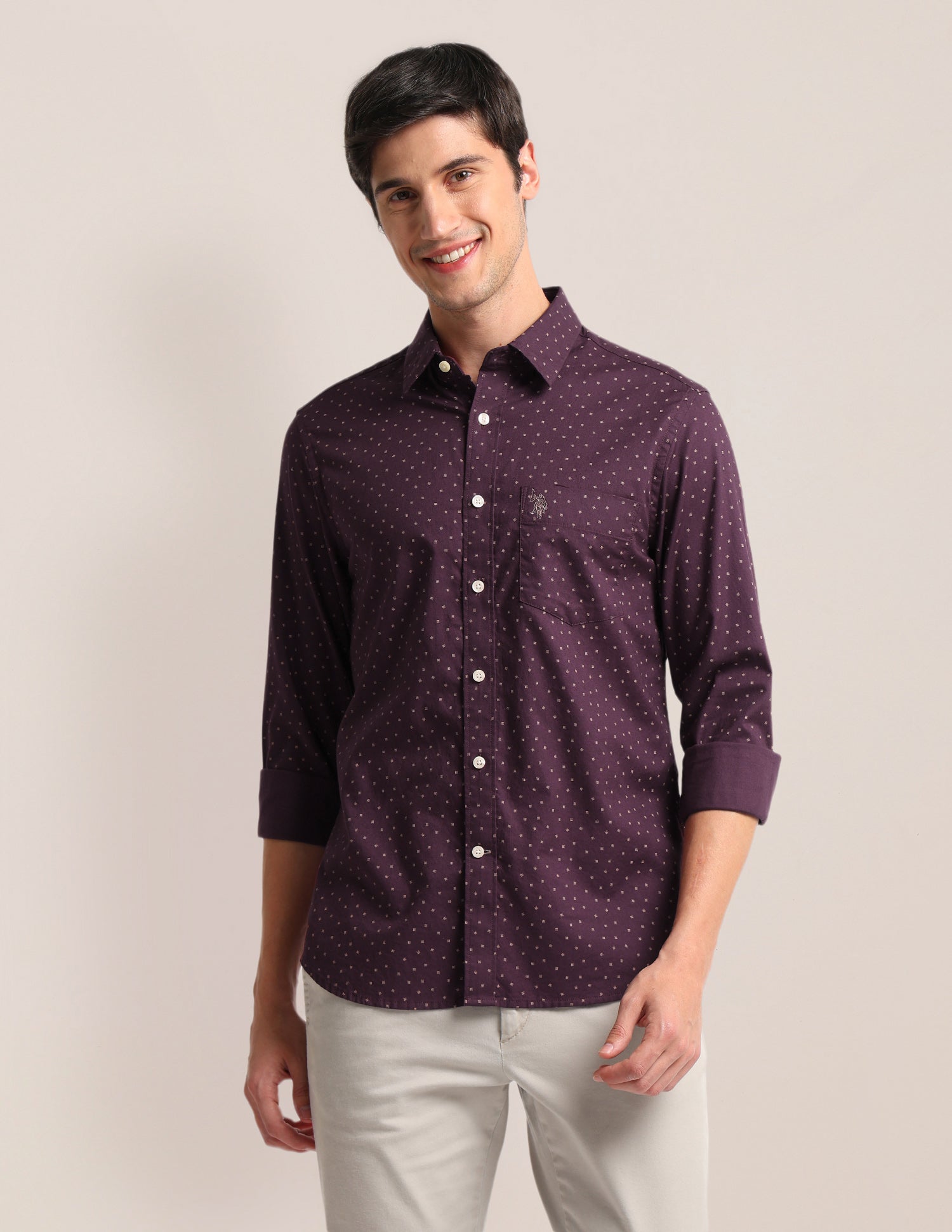 Geometric Print Dobby Shirt Wine - U.S. Polo Assn. India | Large