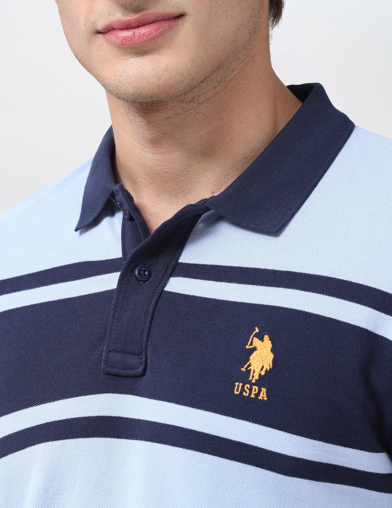 Horizontal Striped Regular Fit Polo Shirt Light Blue - U.S. Polo Assn. India | Large