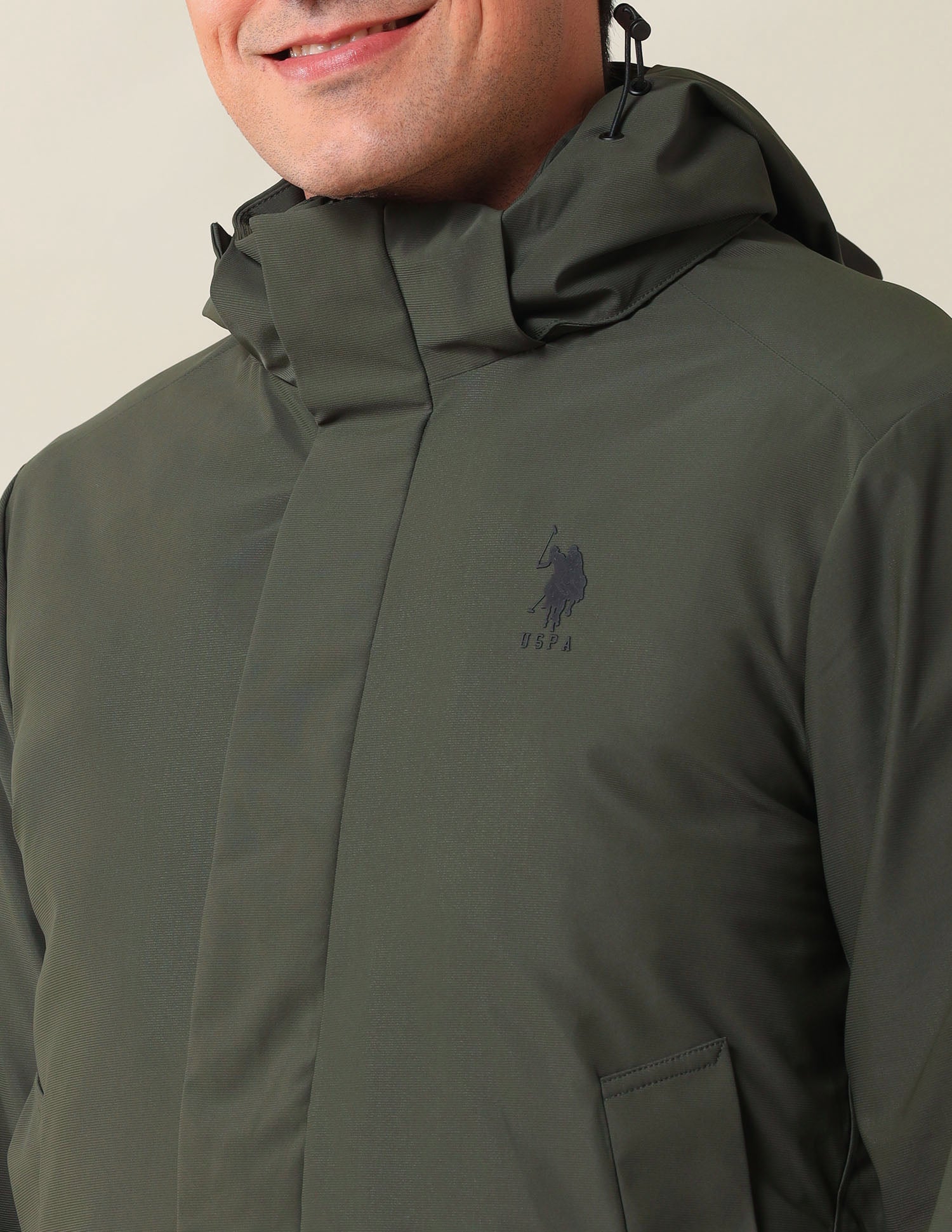 Hooded Solid Jacket Olive - U.S. Polo Assn. India | Large