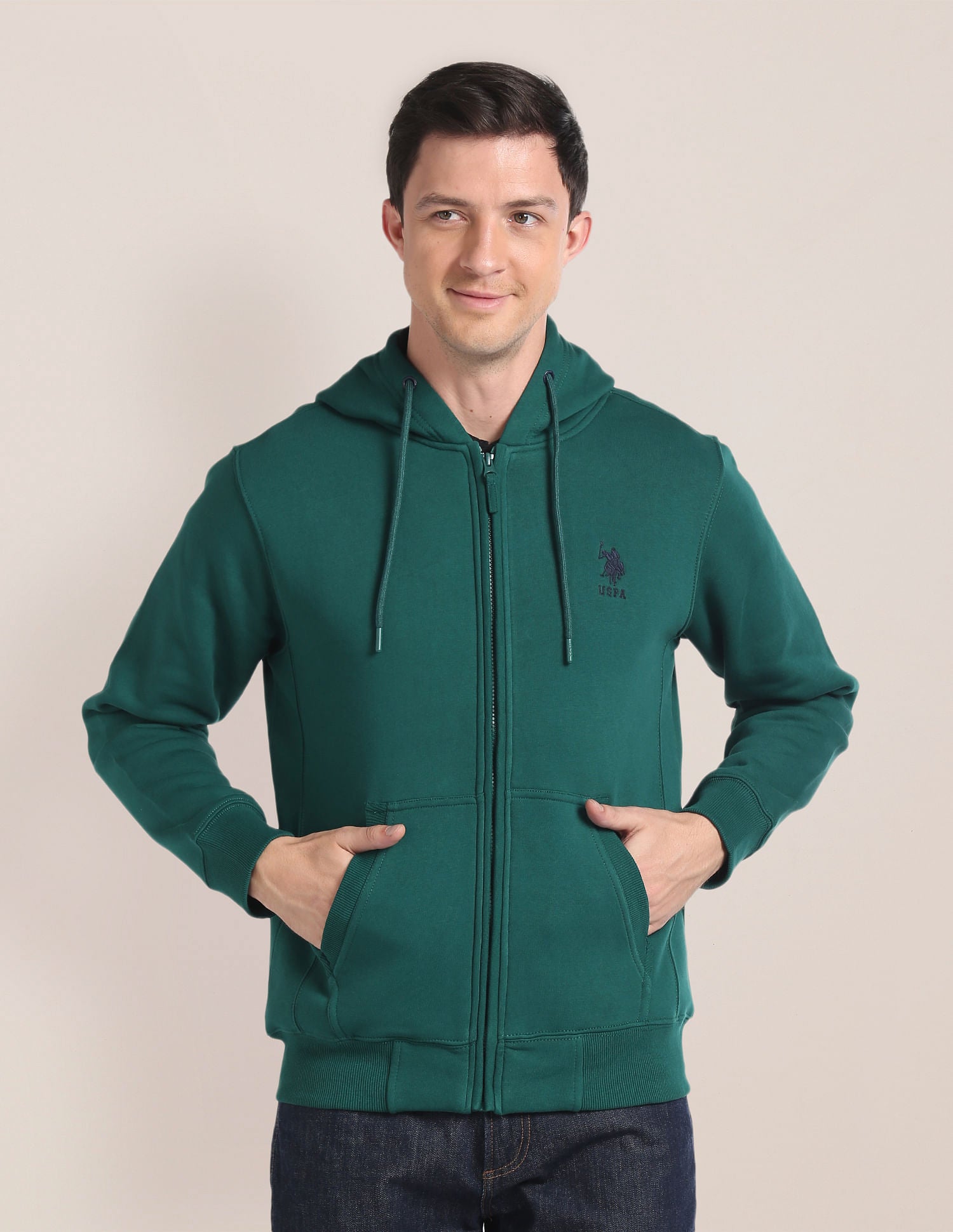 Solid Hooded Sweatshirt Dark Green - U.S. Polo Assn. India | Large