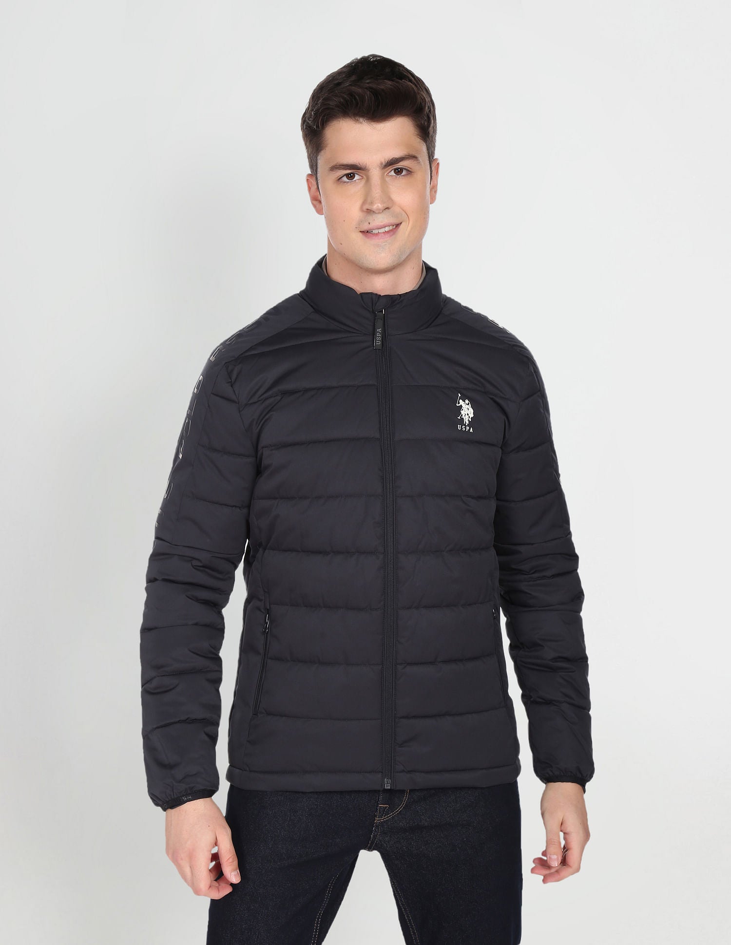 High Neck Solid Quilted Jacket Navy - U.S. Polo Assn. India | Large