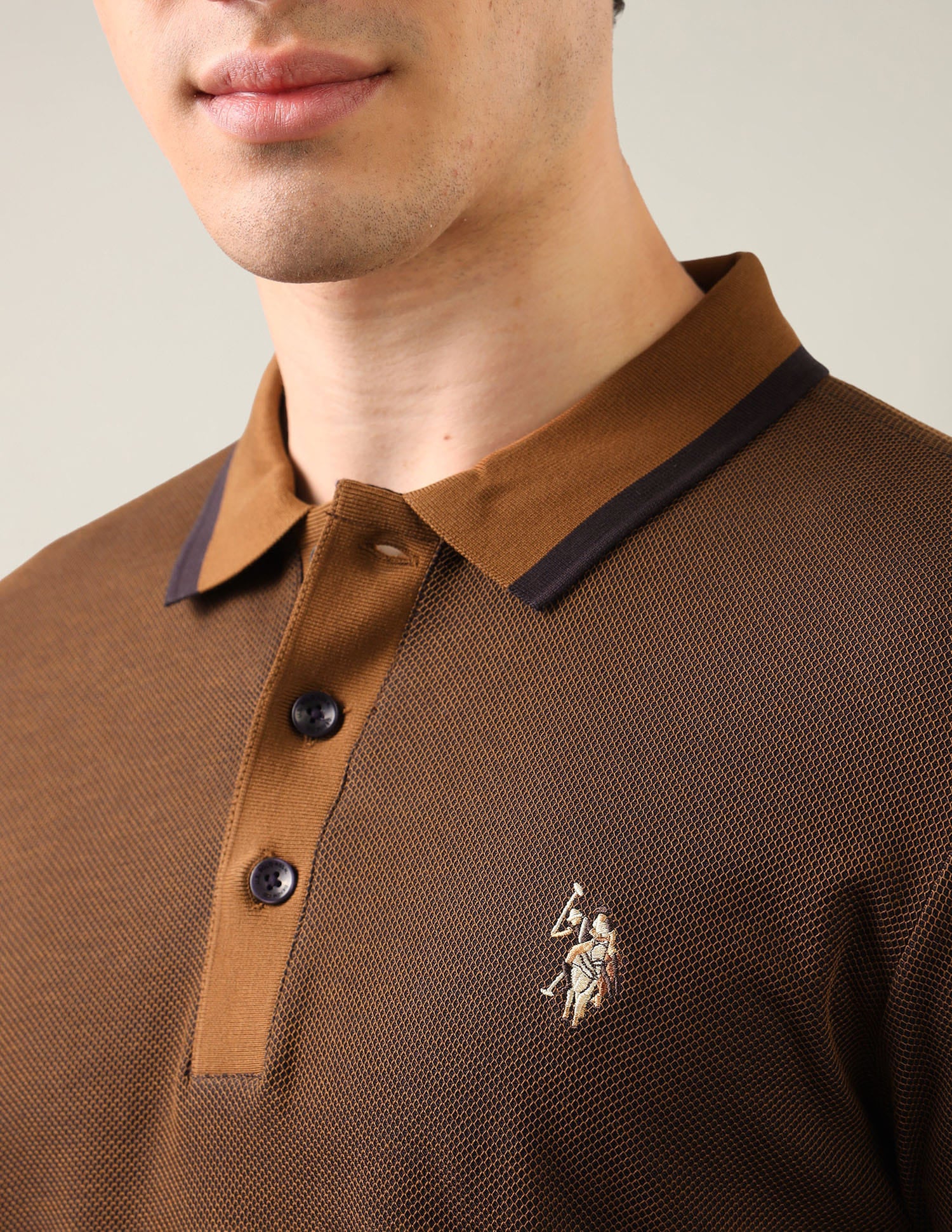 Textured Slim Fit Polo Shirt Brown - U.S. Polo Assn. India | Large