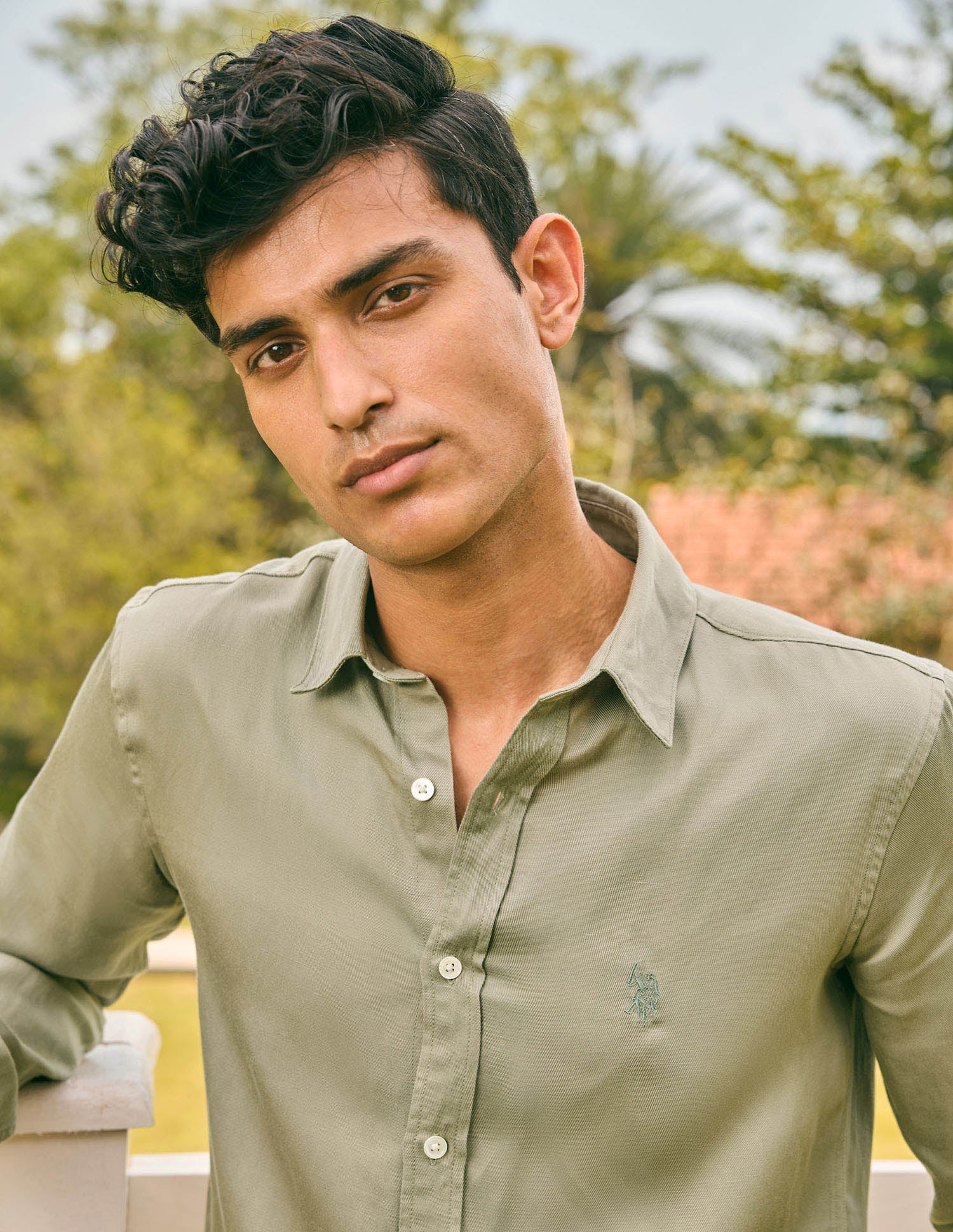 Pacho X Tailored Fit Twill Shirt Light Olive - U.S. POLO ASSN. | Large